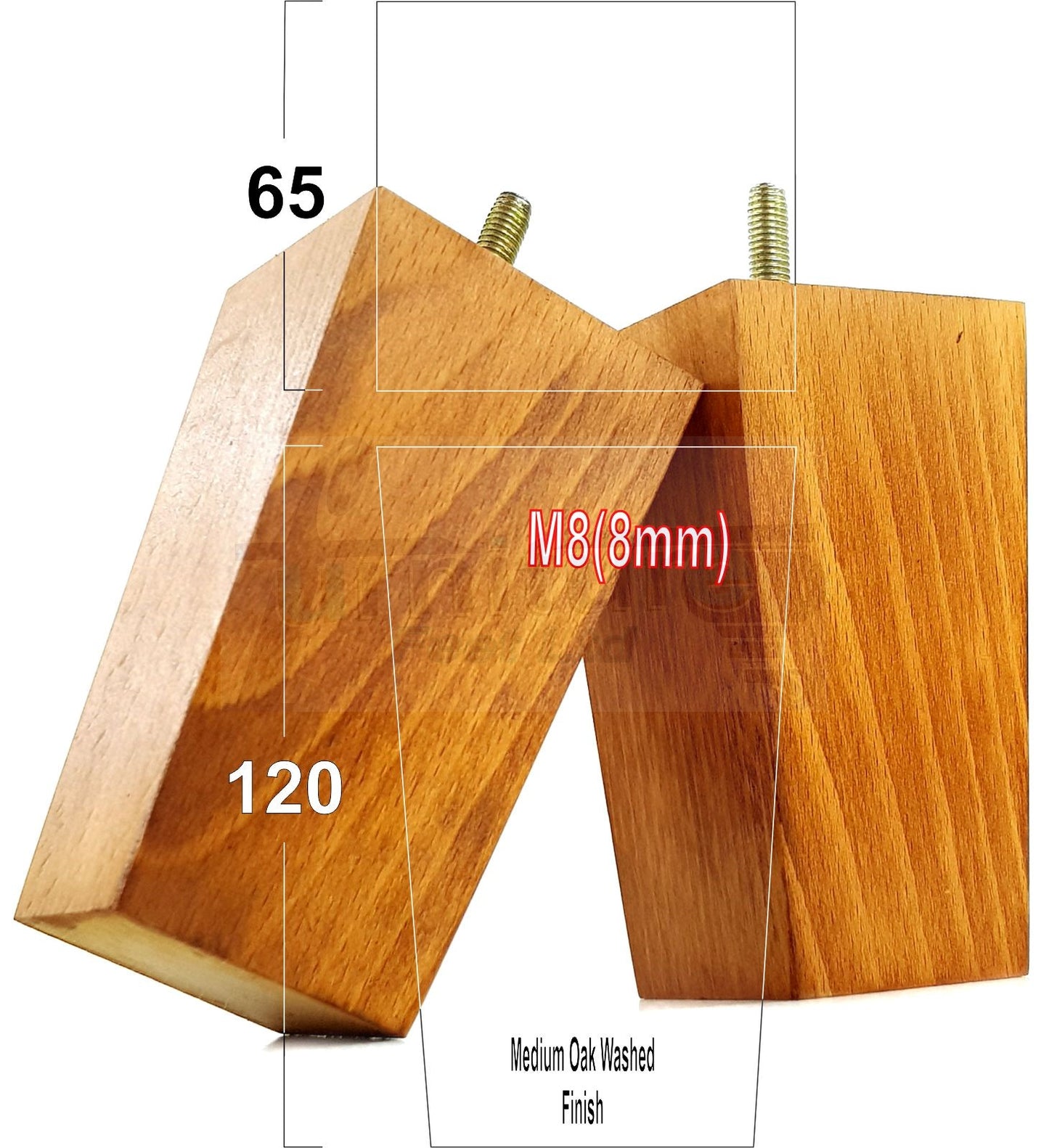 Solid Wood Furniture Feet Square Replacement Block Tapered Legs 120mm High M8 Set of 4 Sofa Chairs Stools Cabinets Beds