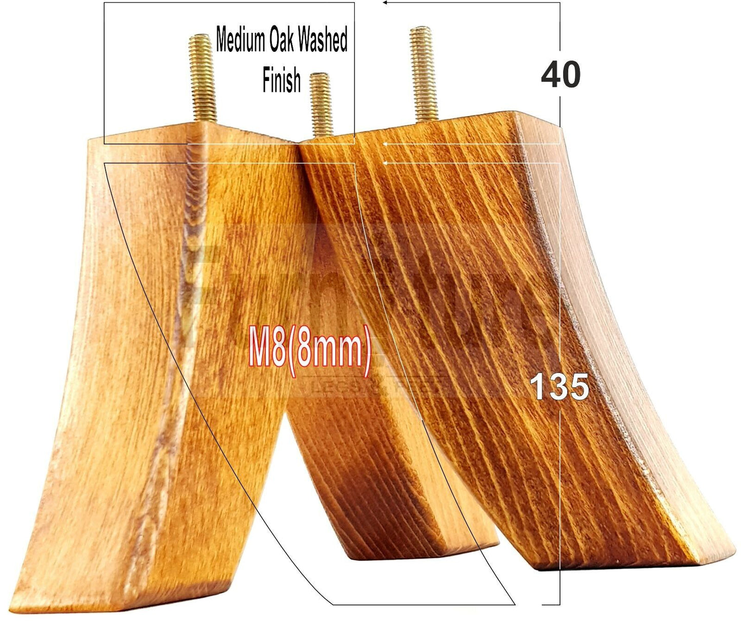SET OF 4 WOODEN FURNITURE FEET 135mm HIGH REPLACEMENT SOFA LEGS 8mm Thread