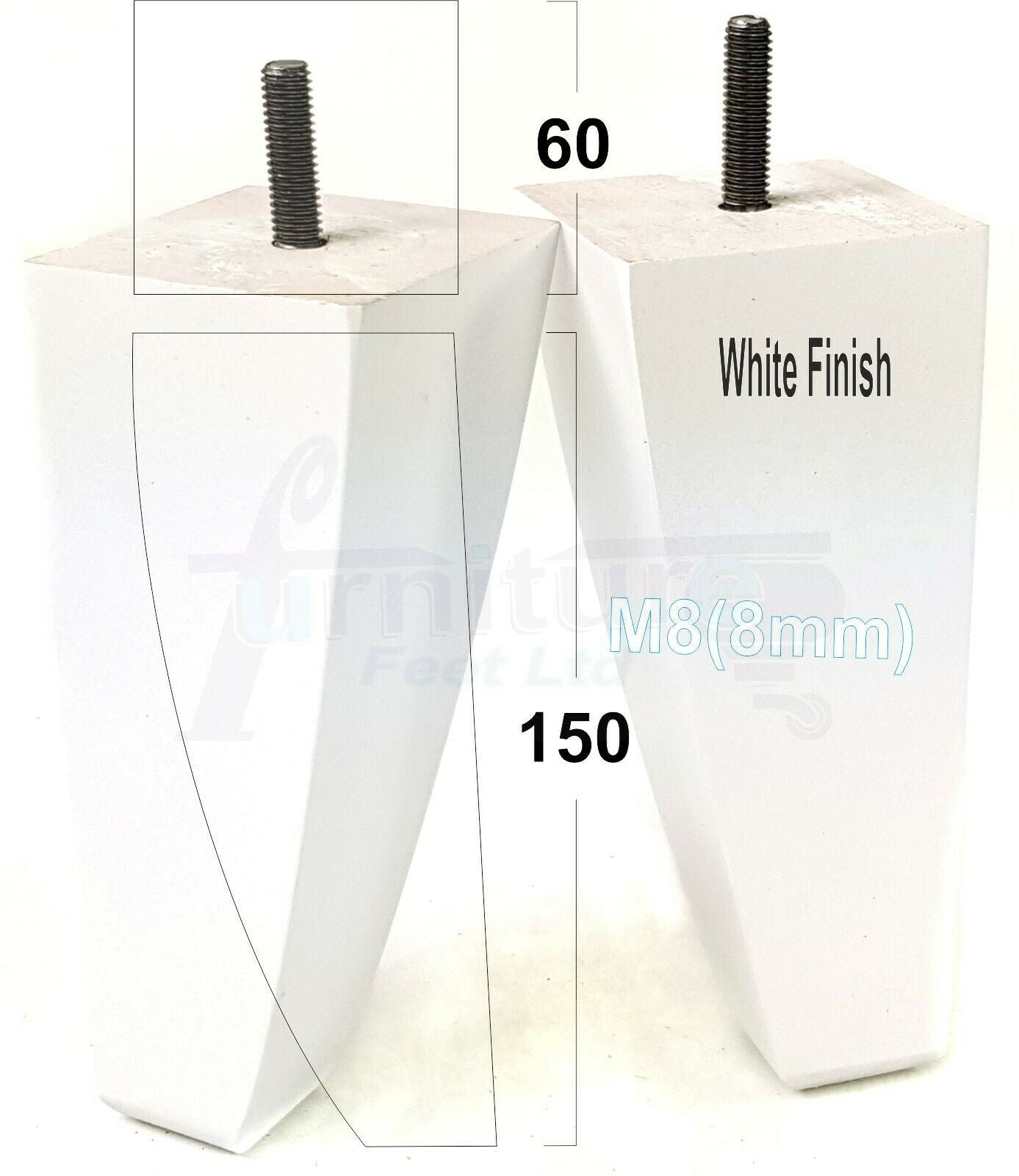 4x Tapered Square Furniture Legs Sofa Feet M8 for Chairs, Settees 150mm High