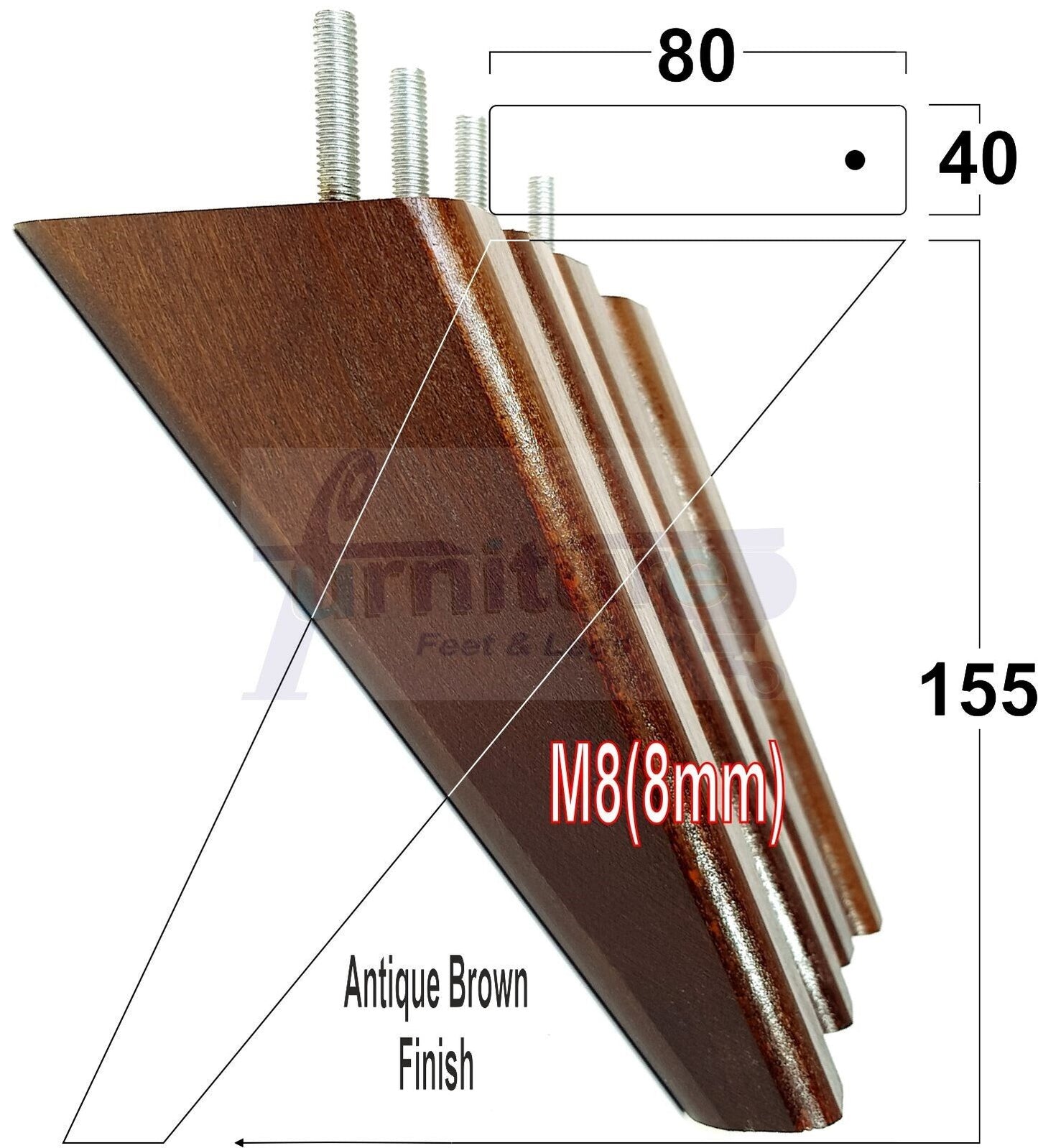 4 Replacement Tapered Feet 150mm High Wood Angled Furniture Legs 6 Inches Tall Chairs Stools Sofa's Beds Settee Cabinets M8