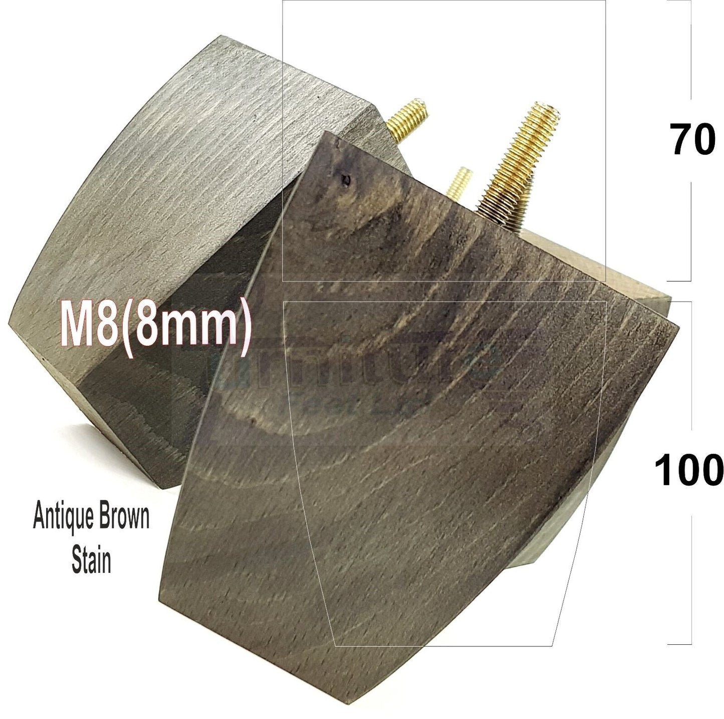 Set Of 4 Solid Wood Square Block Furniture Feet Replacement Legs 100mm High M8(8mm)