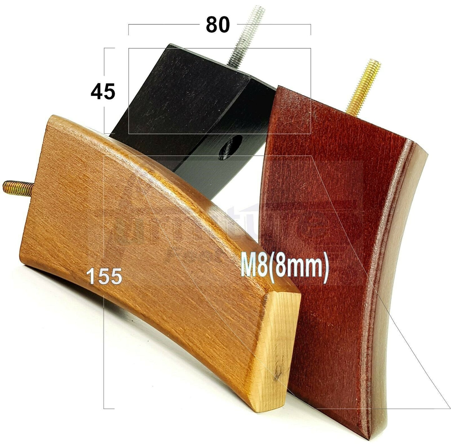 SET OF 4 WOODEN FURNITURE FEET 155mm HIGH REPLACEMENT SOFA LEGS 8mm Thread