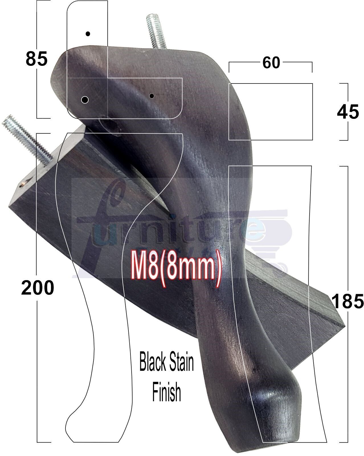 2x Vintage Queen Anne Replacement Furniture Legs & 2x Curved Back Feet 200mm High 8mm Thread
