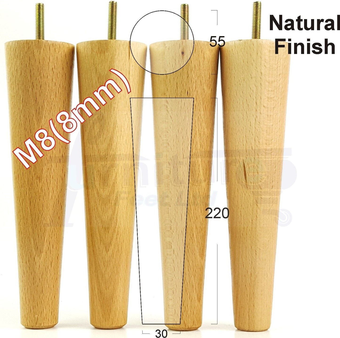 4 Retro Wood Replacement Furniture Chair Legs M8 Footstool Settee Sofa Feet 220mm High