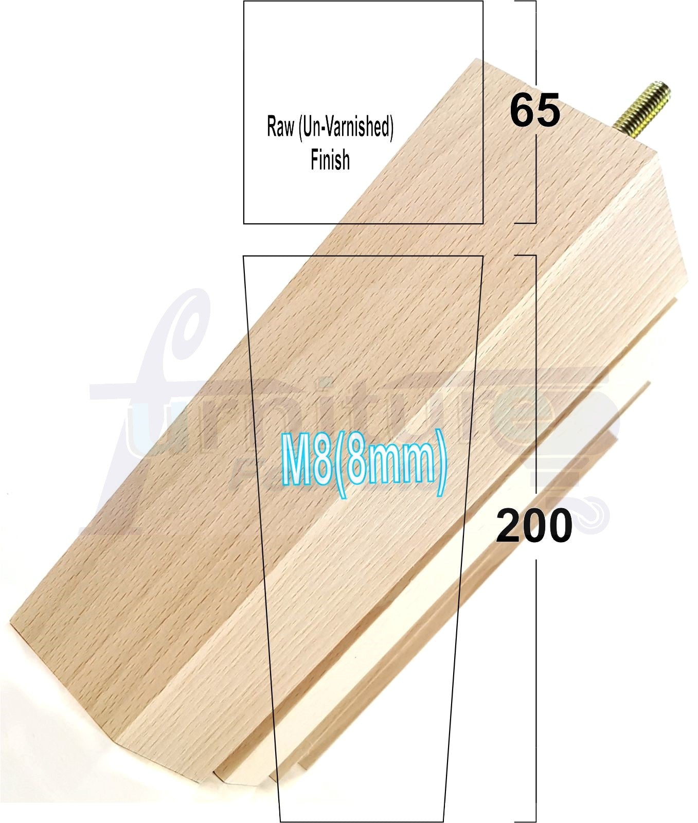4 Solid Wood Furniture Feet Square Replacement Block Tapered Legs 200mm High M8 Sofa Chairs Stools Cabinets Beds