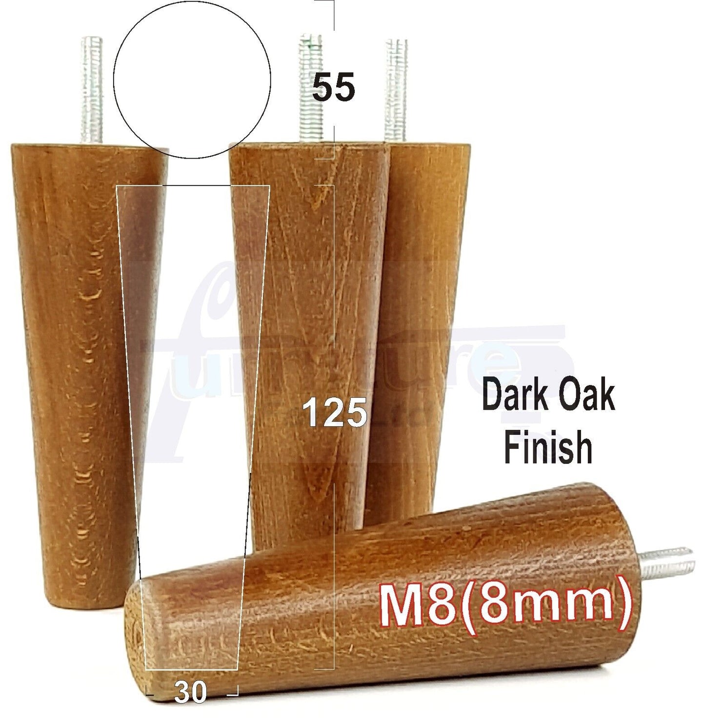 4 Solid Retro Wood Replacement Turned Furniture Chair Legs M8 Settee Sofa Feet 125mm High