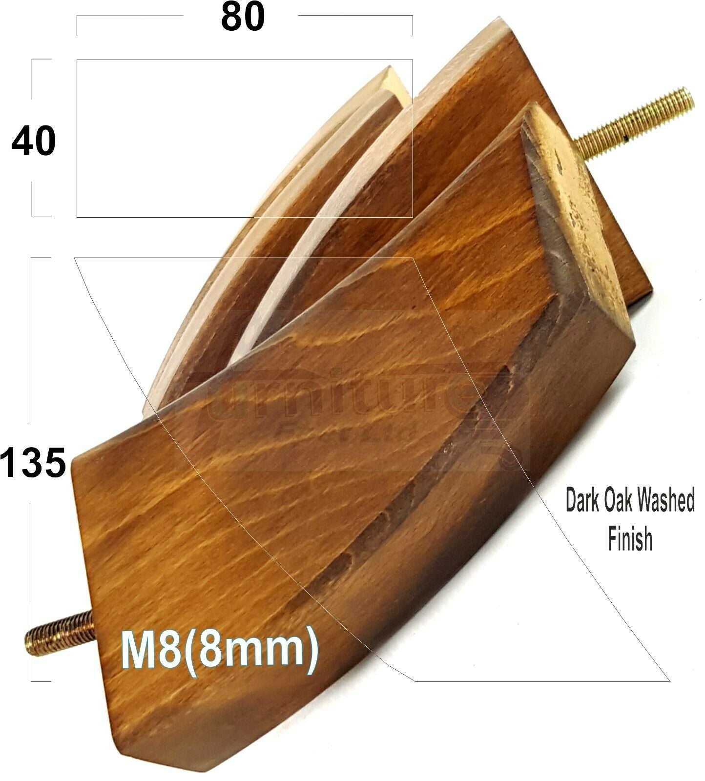 SET OF 4 WOODEN FURNITURE FEET 135mm HIGH REPLACEMENT SOFA LEGS 8mm Thread