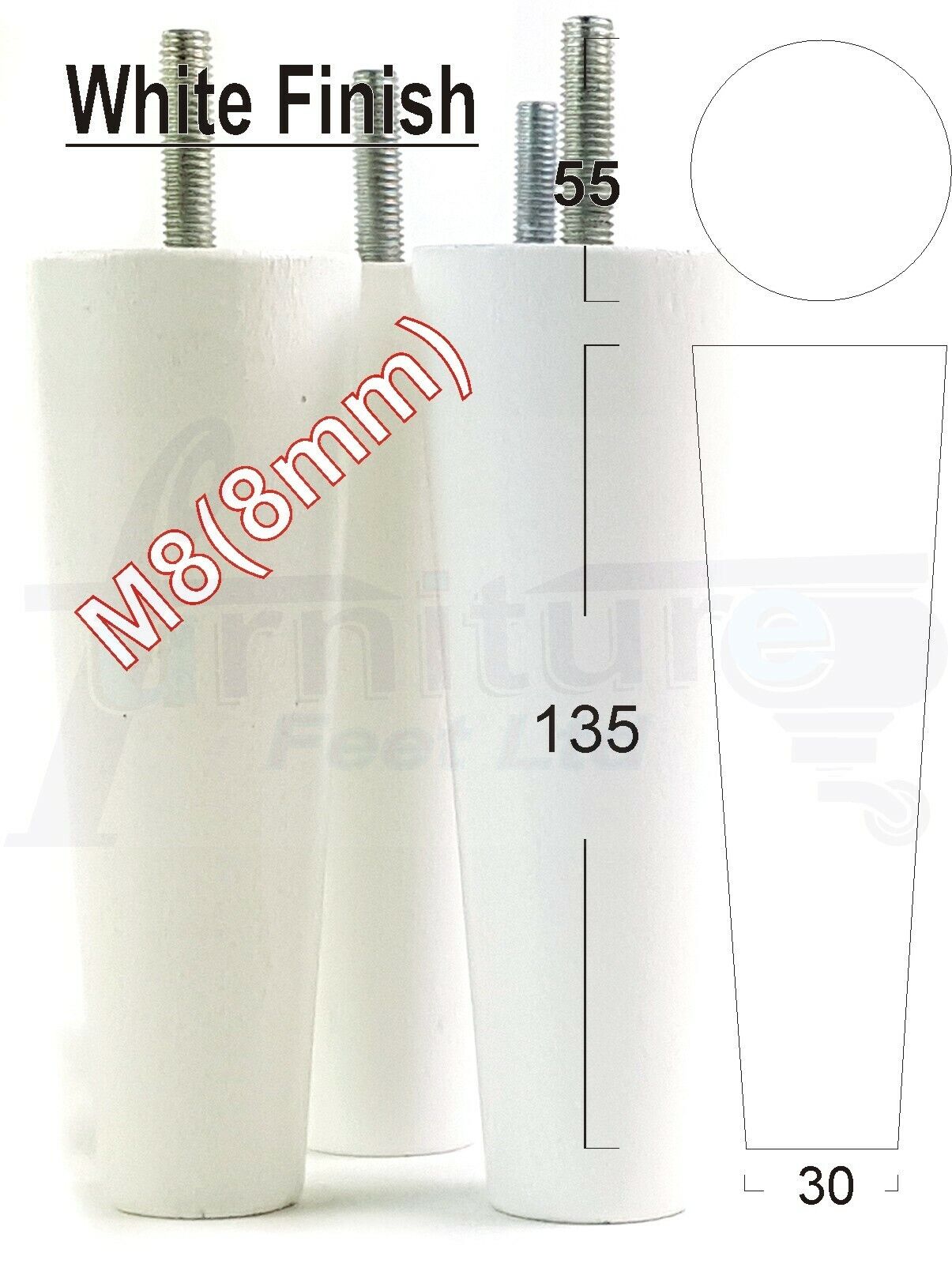 4 Solid Wood Replacement Furniture Chair Legs M8 Settee Sofa Feet 135mm High