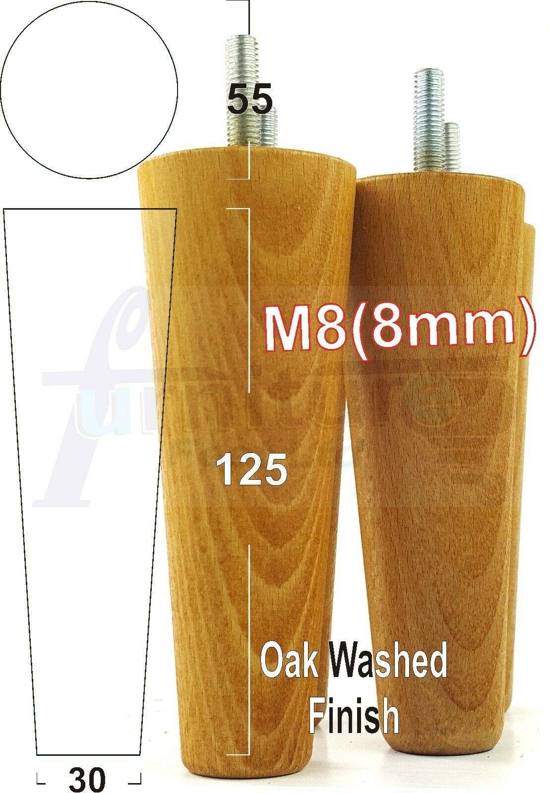 4 Solid Retro Wood Replacement Turned Furniture Chair Legs M8 Settee Sofa Feet 125mm High