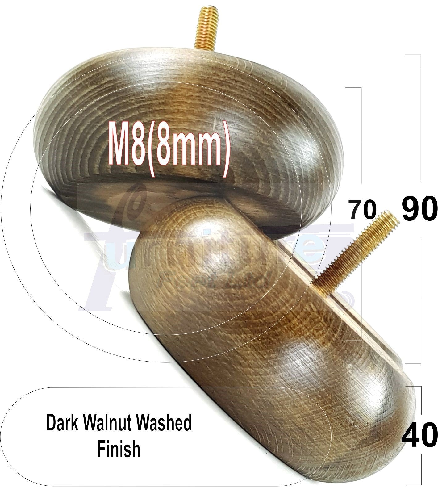 4 Solid Wood Furniture Bun Feet Replacement Legs 40mm High For Chairs Stools Sofa's Beds Settee and Cabinets M8 Multiple Colours