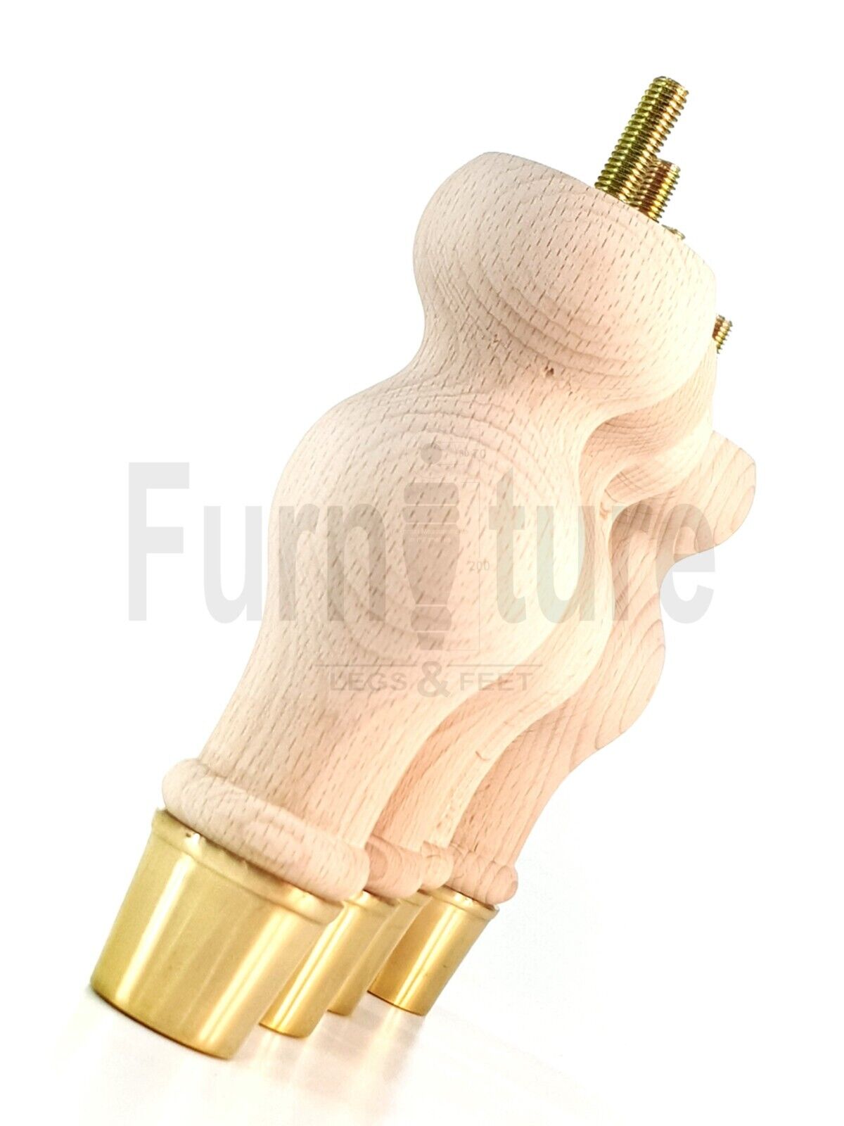 4x Turned M8 Wood Furniture Chair Sofa, Settee Legs Feet Brass Slipper Cup 160mm