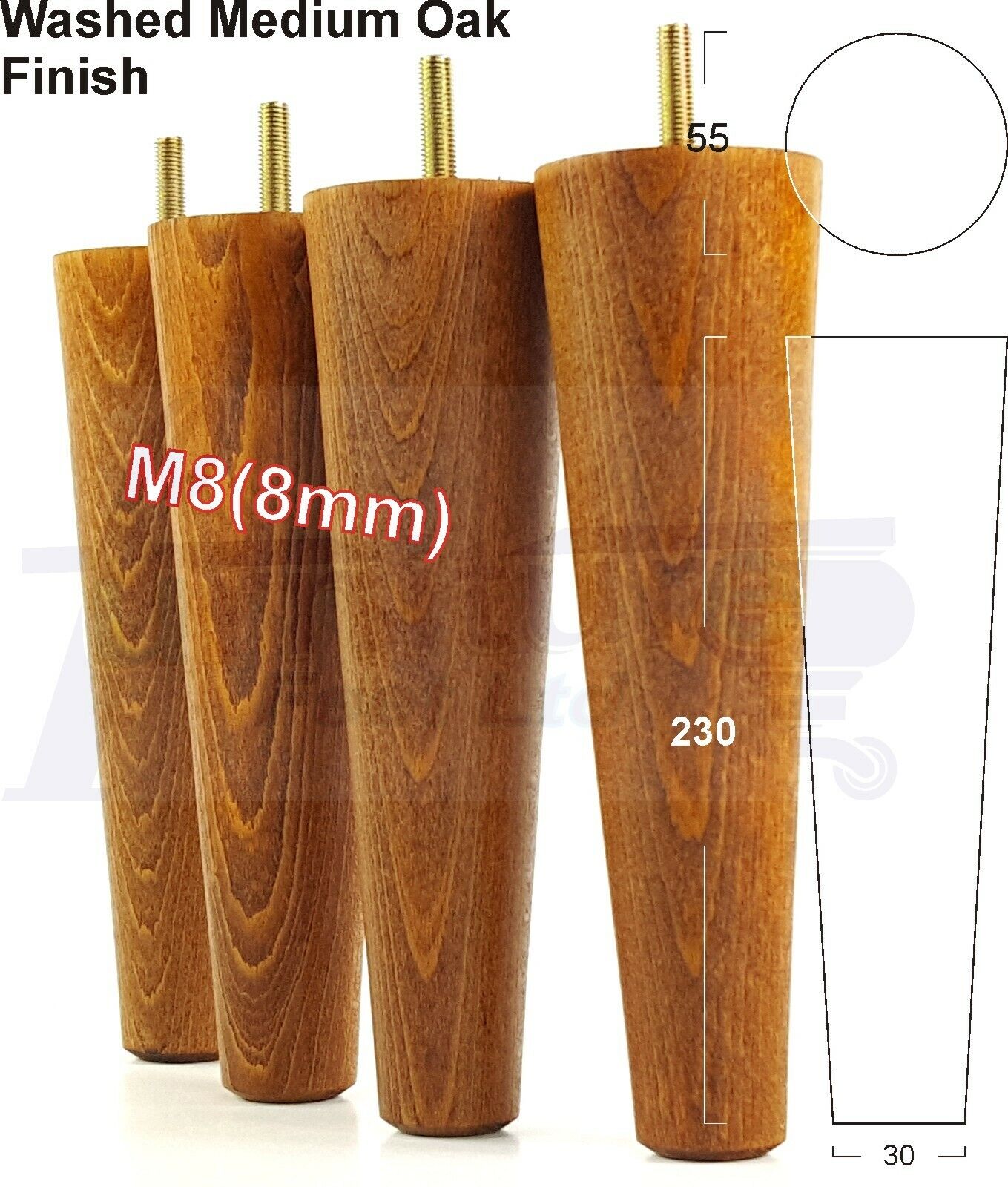 4 Solid Retro Wood Replacement Furniture Chair Legs M8 Settee Sofa Feet 230mm High