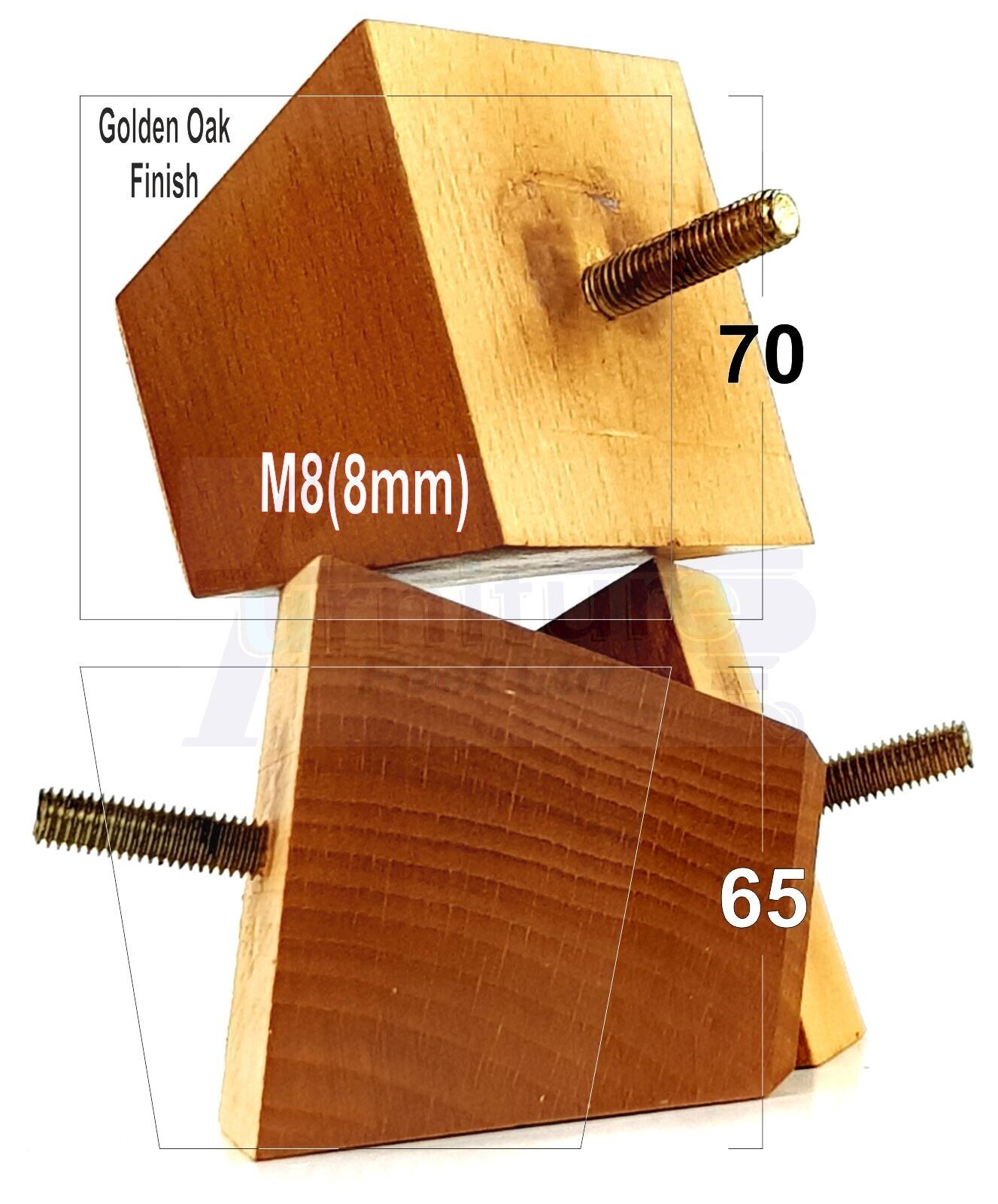 Set Of 4 Solid Wood Square Block Furniture Feet Replacement Legs 65mm High M8(8mm)