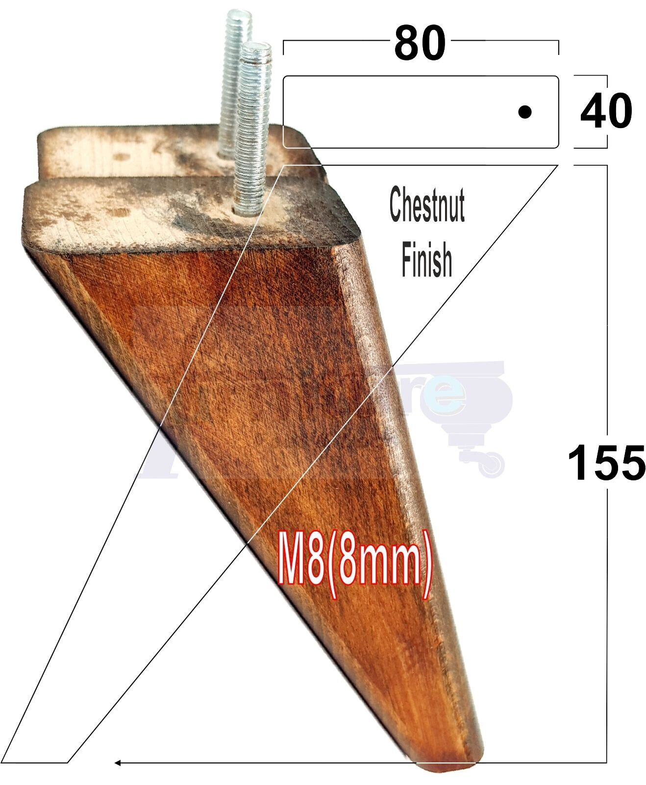 4 Replacement Tapered Feet 150mm High Wood Angled Furniture Legs 6 Inches Tall Chairs Stools Sofa's Beds Settee Cabinets M8