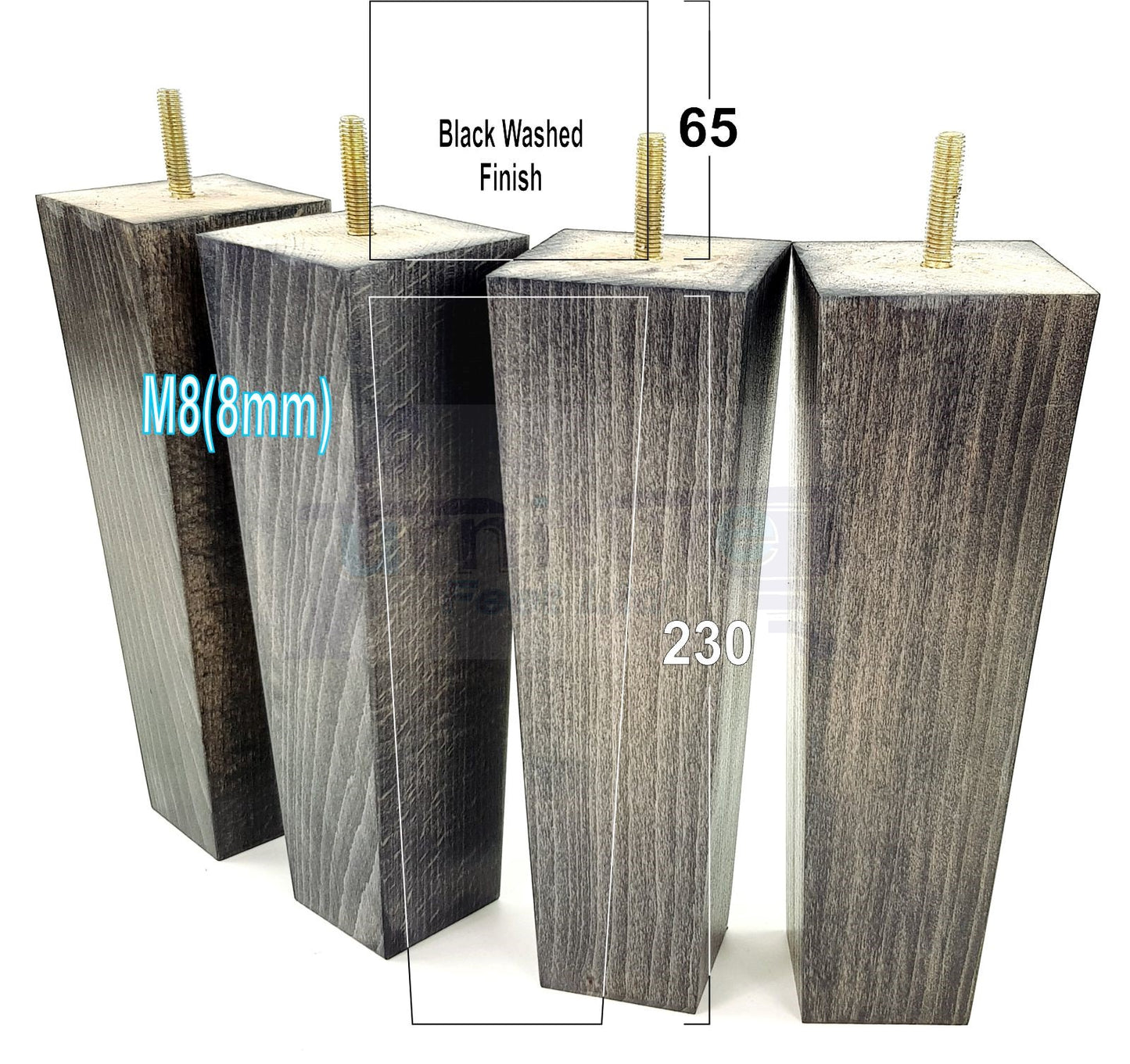 4 Solid Wood Furniture Feet Square Replacement Block Tapered Legs 230mm High M8 Sofa Chairs Stools Cabinets Beds