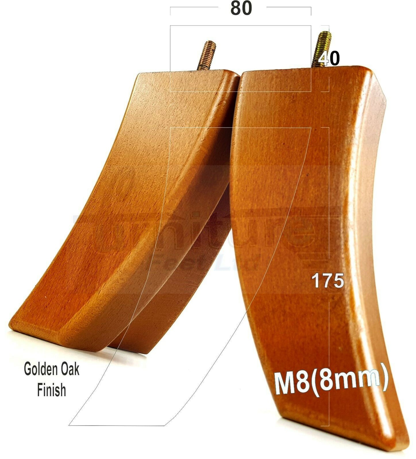 SET OF 4 WOODEN FURNITURE FEET 175mm HIGH REPLACEMENT SOFA LEGS 8mm Thread