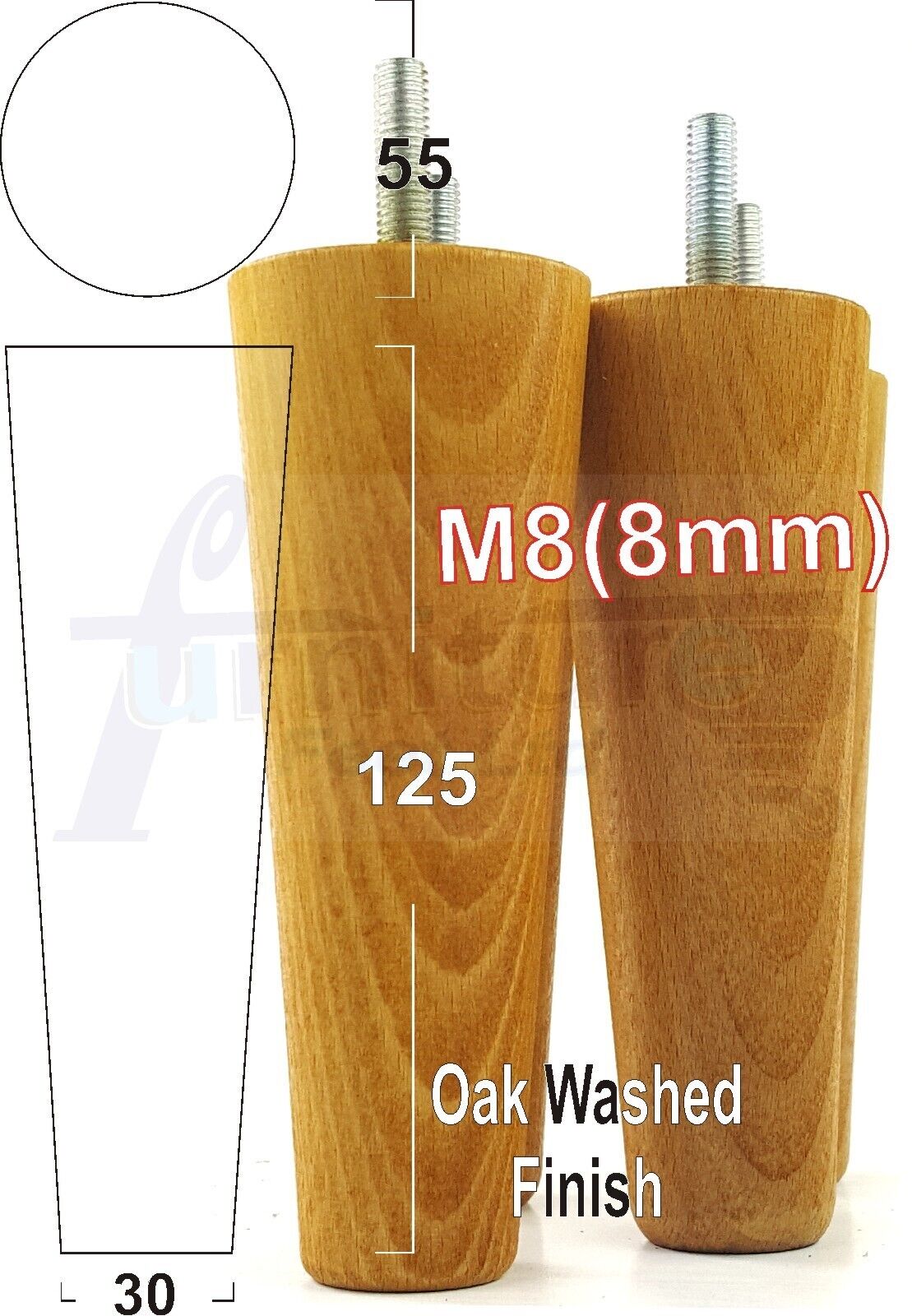 4 Solid Retro Wood Replacement Turned Furniture Chair Legs M8 Settee Sofa Feet 125mm High