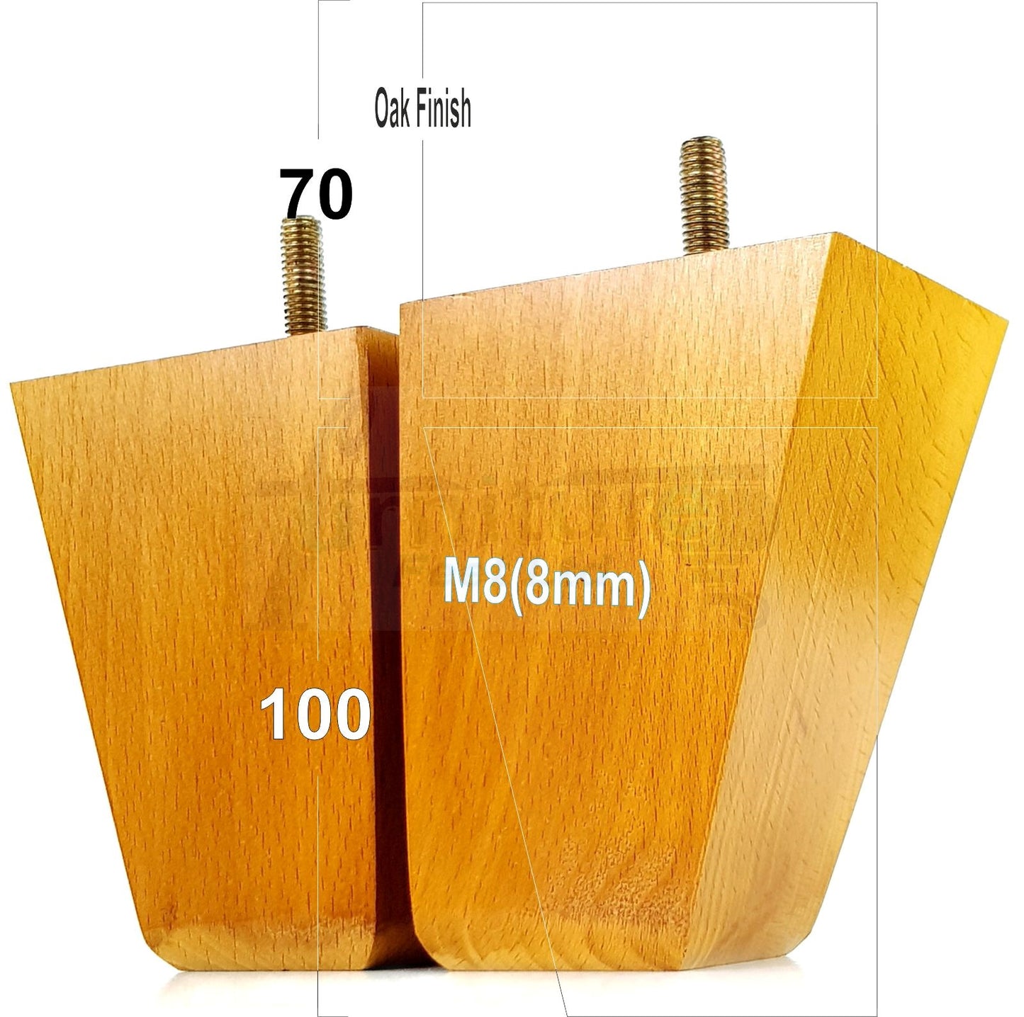 4x Angled Block Wood Sofa Legs 100mm High Replacement Furniture Feet Chairs Cabinets M8(8mm)