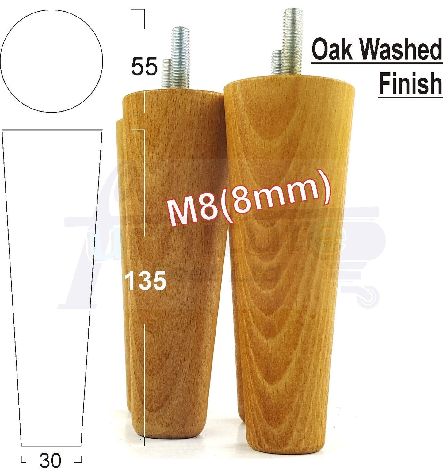 4 Solid Wood Replacement Furniture Chair Legs M8 Settee Sofa Feet 135mm High