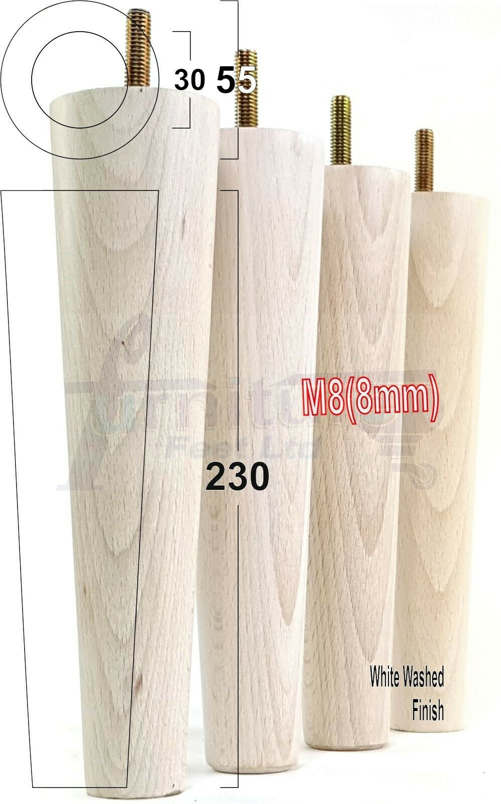 4 Solid Retro Wood Replacement Furniture Chair Legs M8 Settee Sofa Feet 230mm High