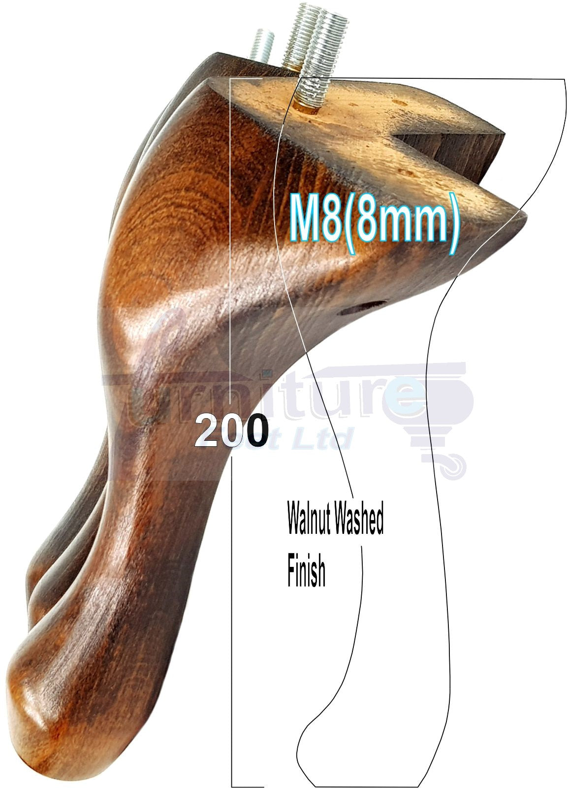 4 Solid Wood Furniture Feet 200mm High Vintage Queen Anne Replacement Legs M8 8 Inches