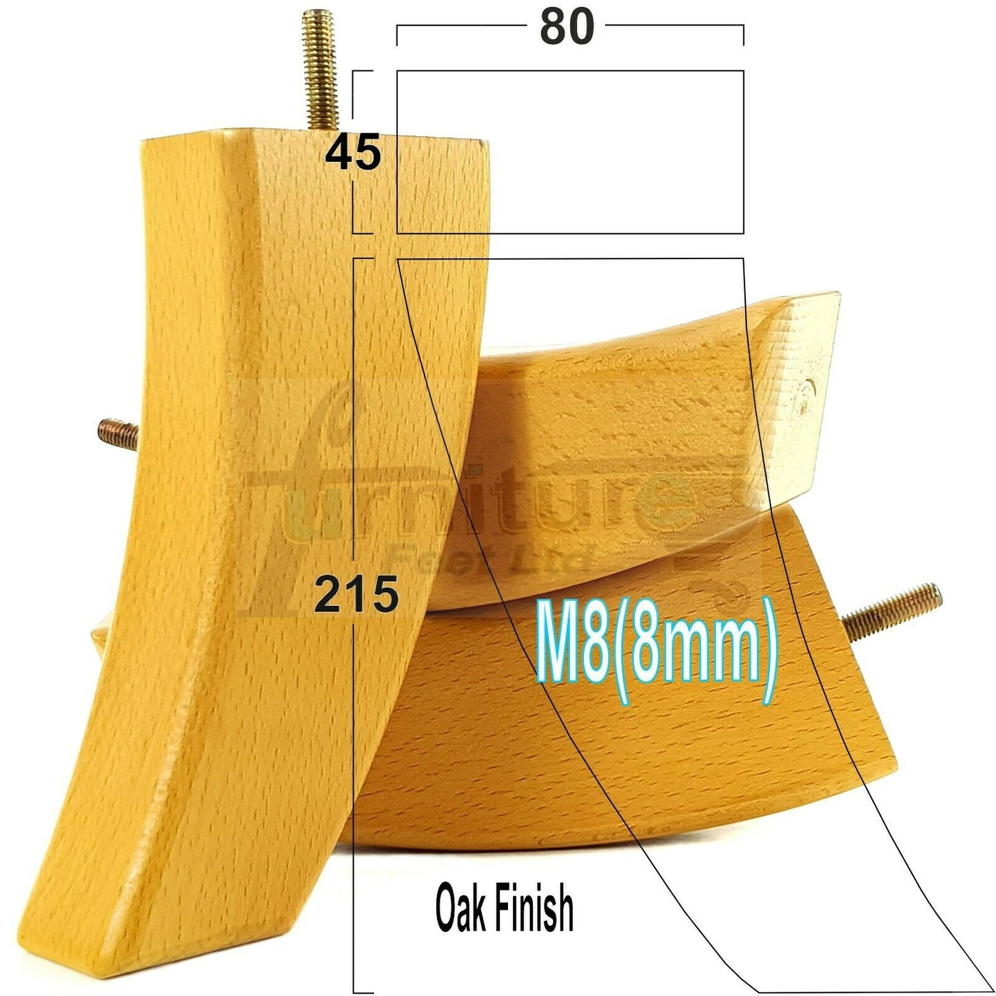 SET OF 4 WOODEN FURNITURE FEET 215mm HIGH REPLACEMENT SOFA LEGS 8mm Thread