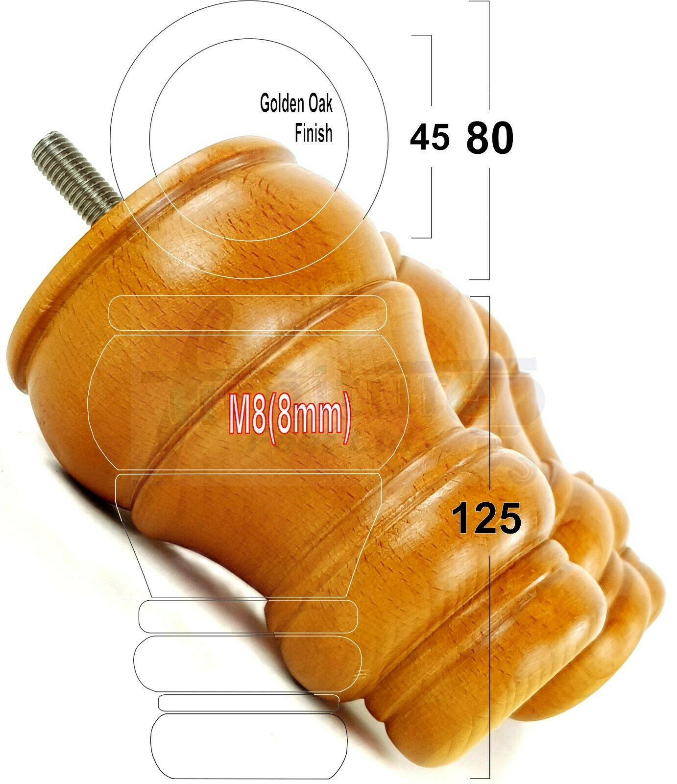 4 Turned Wood Furniture Chair Legs M8 Replacement Sofa Settee Feet 125mm High