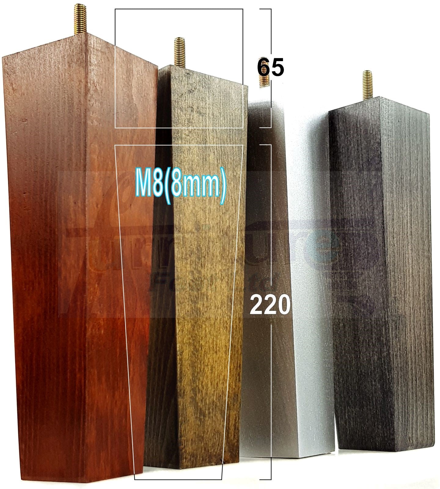 4 Solid Wood Furniture Feet Square Replacement Block Tapered Legs 220mm High M8 Sofa Chairs Stools Cabinets Beds