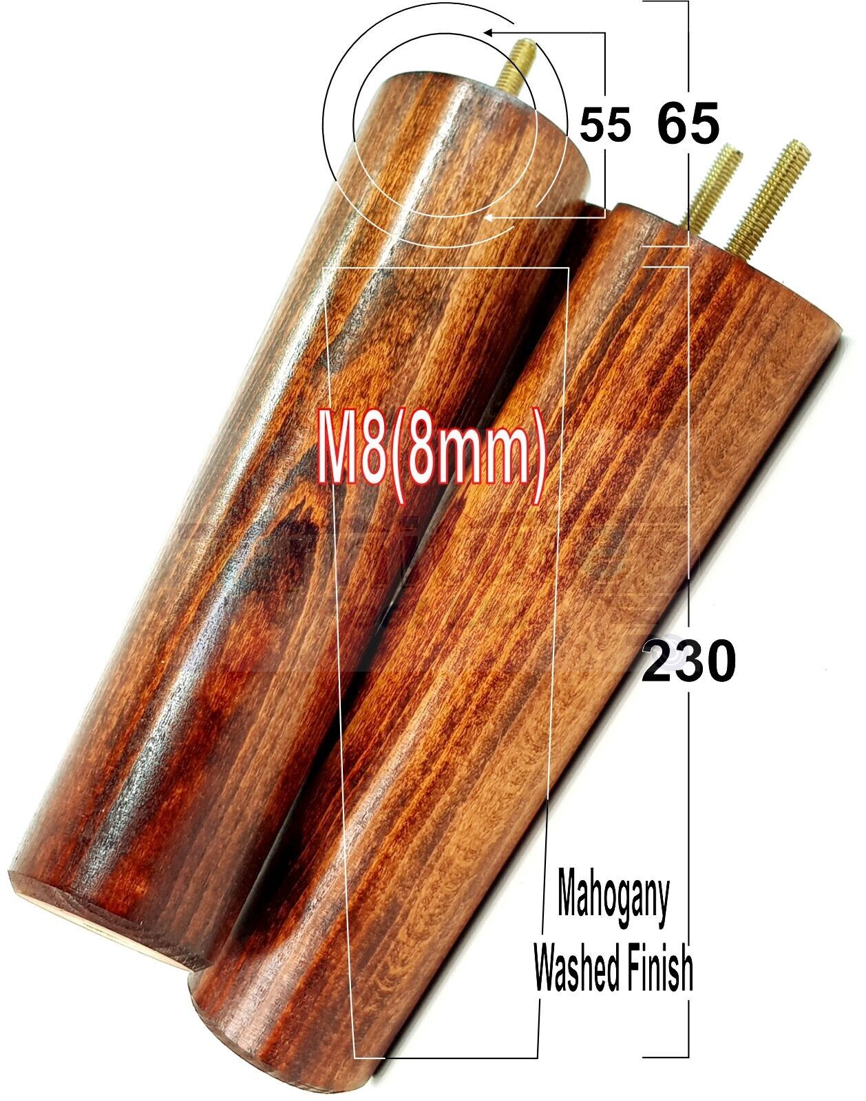 4 Solid Wood Turned Furniture Legs Replacement Bun Feet 230mm High Chairs Stools Sofa Bed Legs Settee & Cabinets M8 Multiple Colours