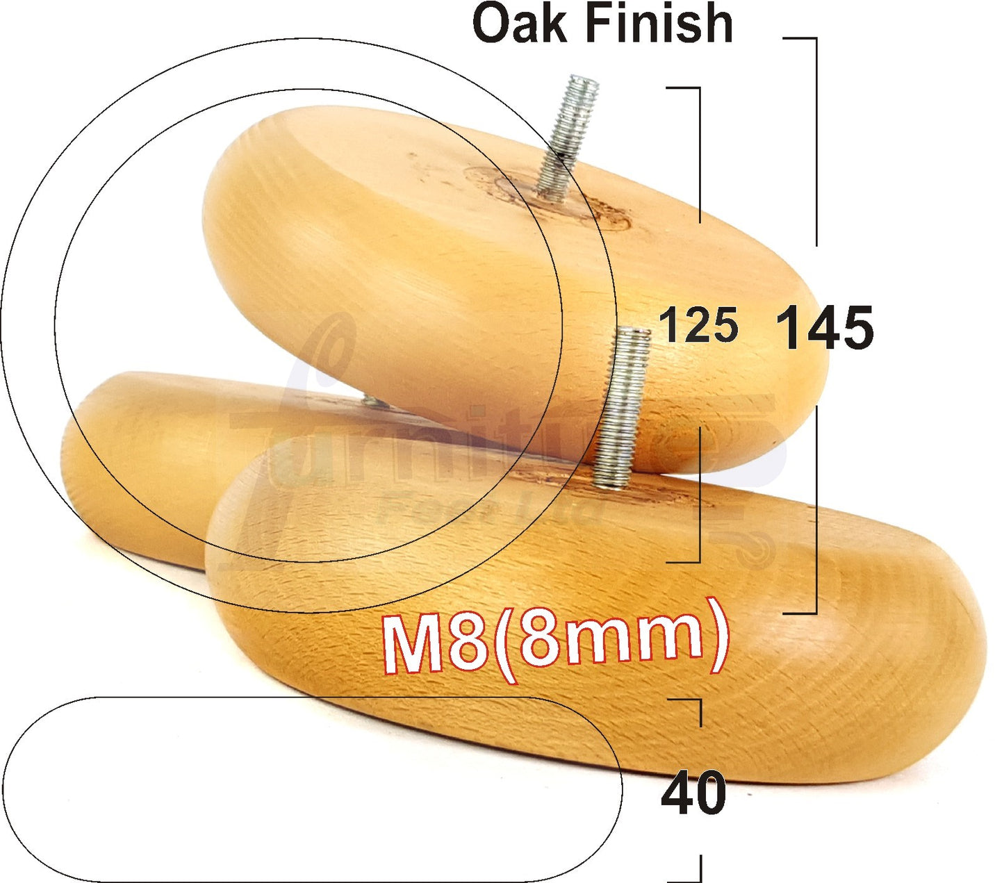 Set Of 4 Turned Wood Furniture Legs Chair Sofa Bed Replacement Bun Feet 40mm High