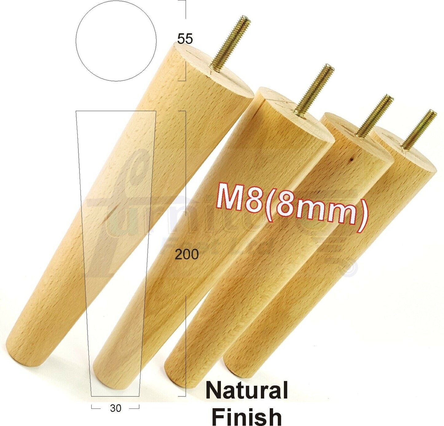 4 Retro Turned Wood Replacement Furniture Chair Legs M8 Footstool Settee Sofa Feet 200mm High