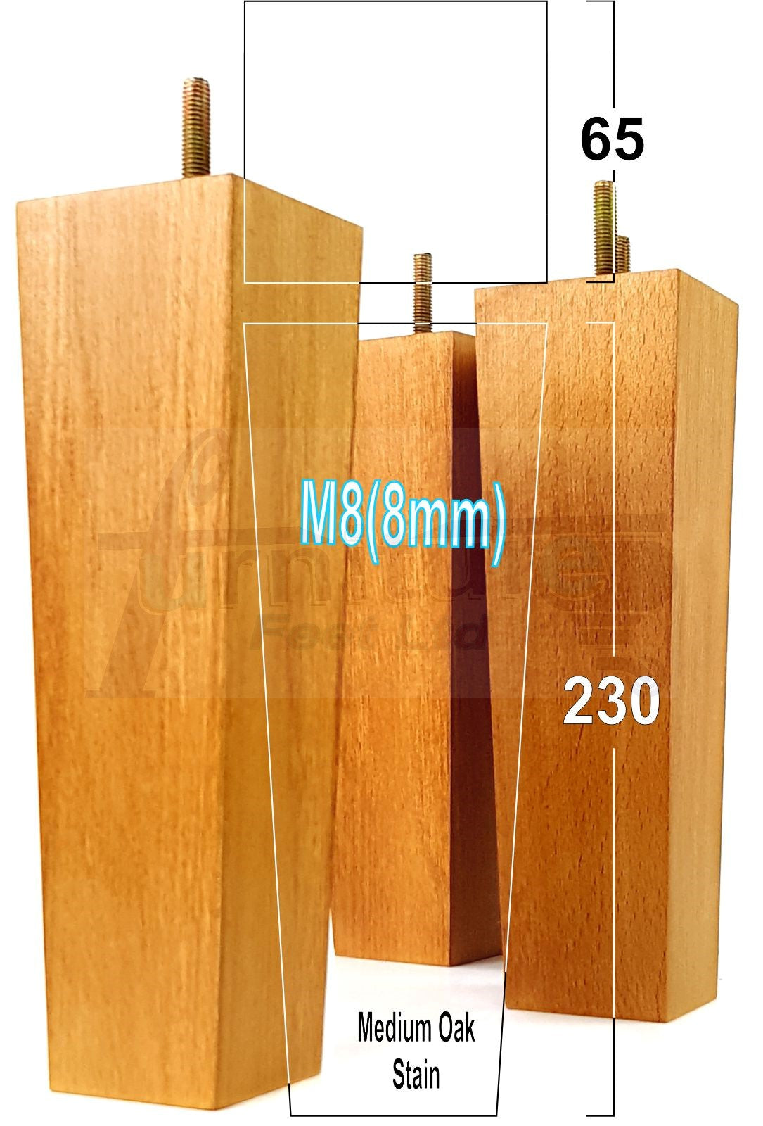 4 Solid Wood Furniture Feet Square Replacement Block Tapered Legs 230mm High M8 Sofa Chairs Stools Cabinets Beds
