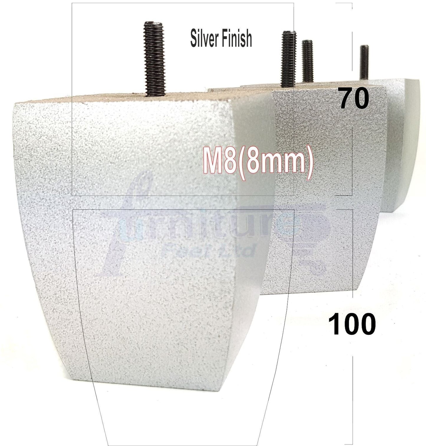 Set Of 4 Solid Wood Square Block Furniture Feet Replacement Legs 100mm High M8(8mm)