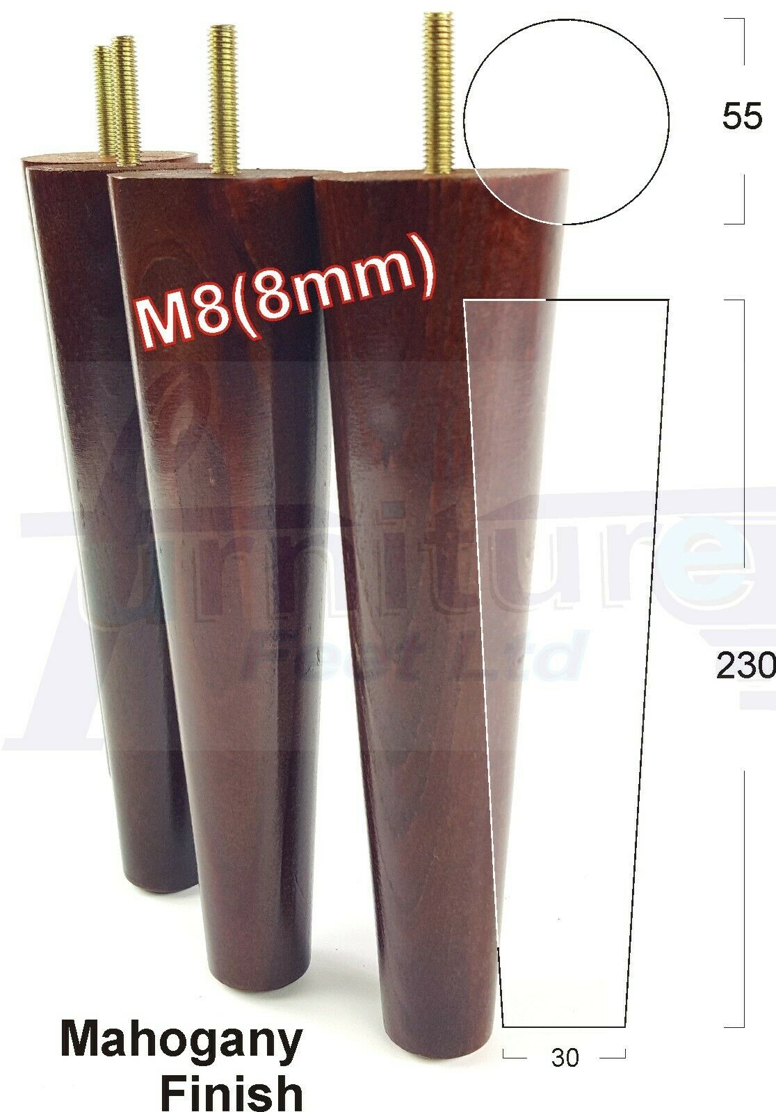4 Solid Retro Wood Replacement Furniture Chair Legs M8 Settee Sofa Feet 230mm High