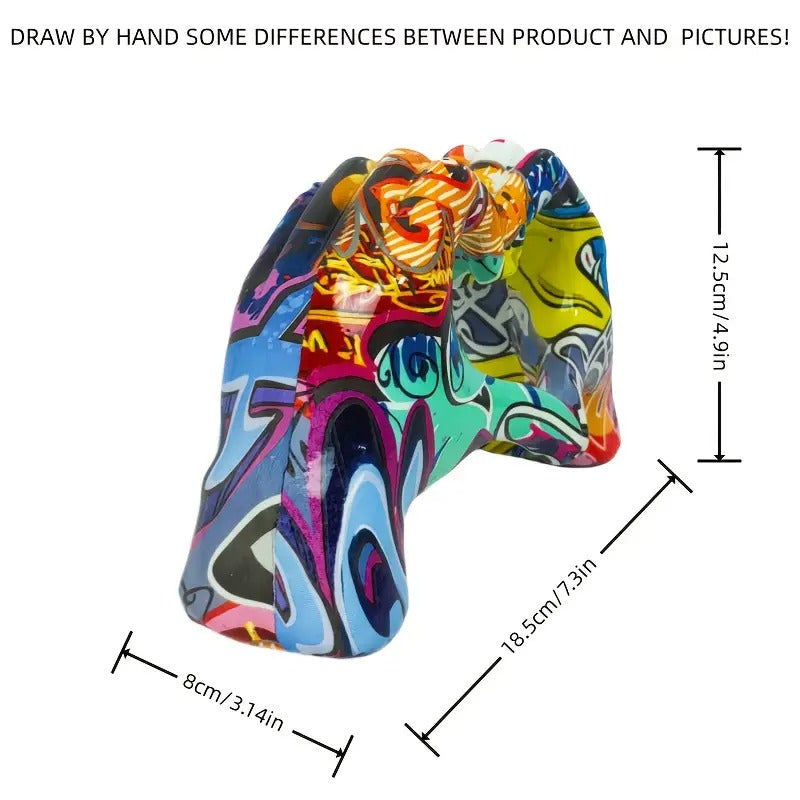 Colourful Graffiti Heart Hands Sculpture Modern Resin Art Modern Abstract Heart Decor 12cm High