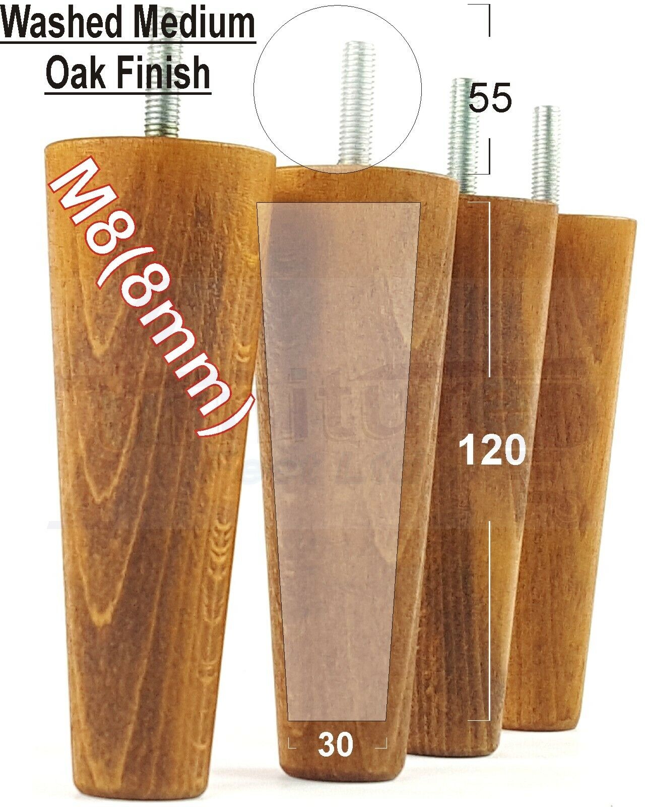 4 Wood Replacement Furniture Chair Legs M8 Footstool Settee Sofa Feet 120mm High