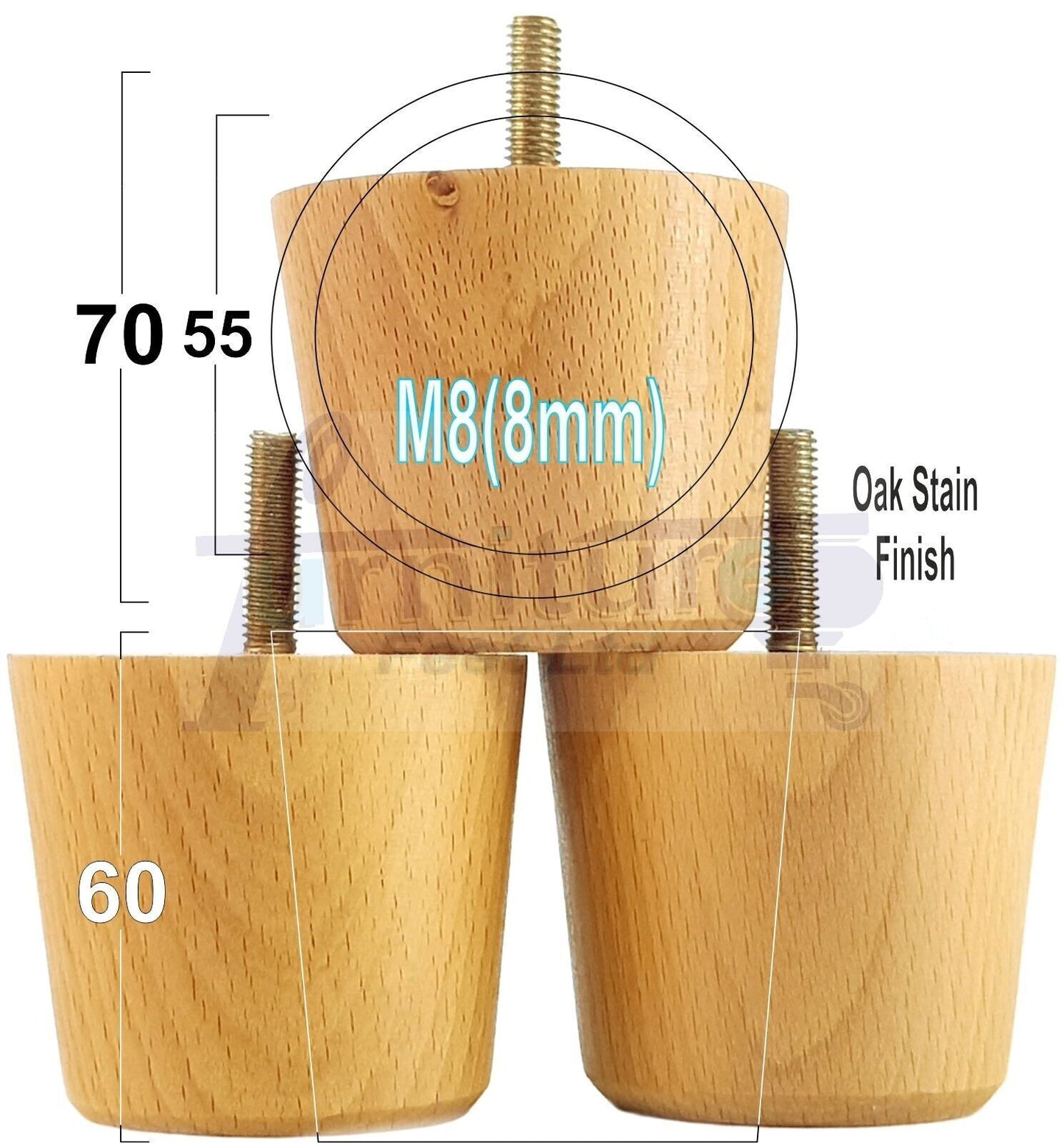 4 Replacement Bun Feet 60mm High Solid Wood Turned Furniture Legs M8 Multiple Colours Chairs Stools Sofa's Beds Settee & Cabinets 2.3 inches