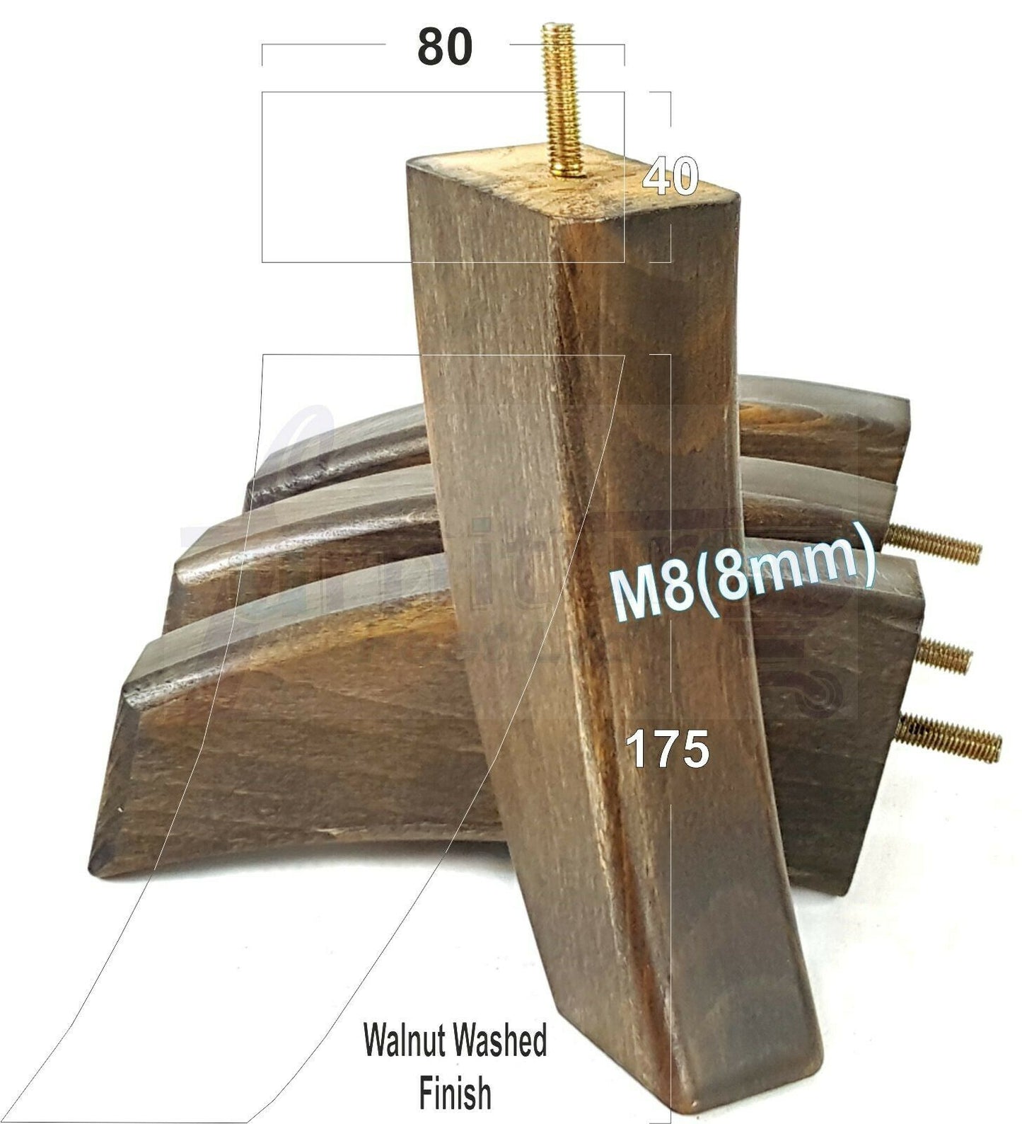 SET OF 4 WOODEN FURNITURE FEET 175mm HIGH REPLACEMENT SOFA LEGS 8mm Thread