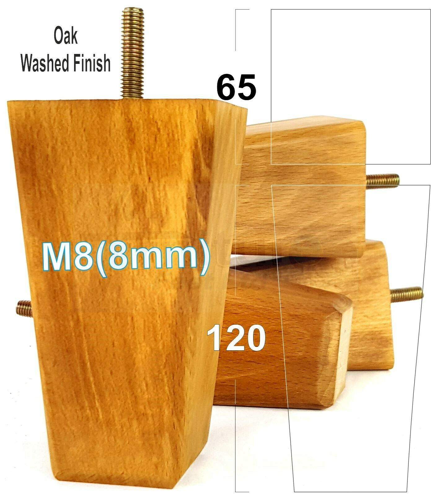 4x Wooden Furniture Legs 120mm High Replacement Square Tapered Feet 8mm
