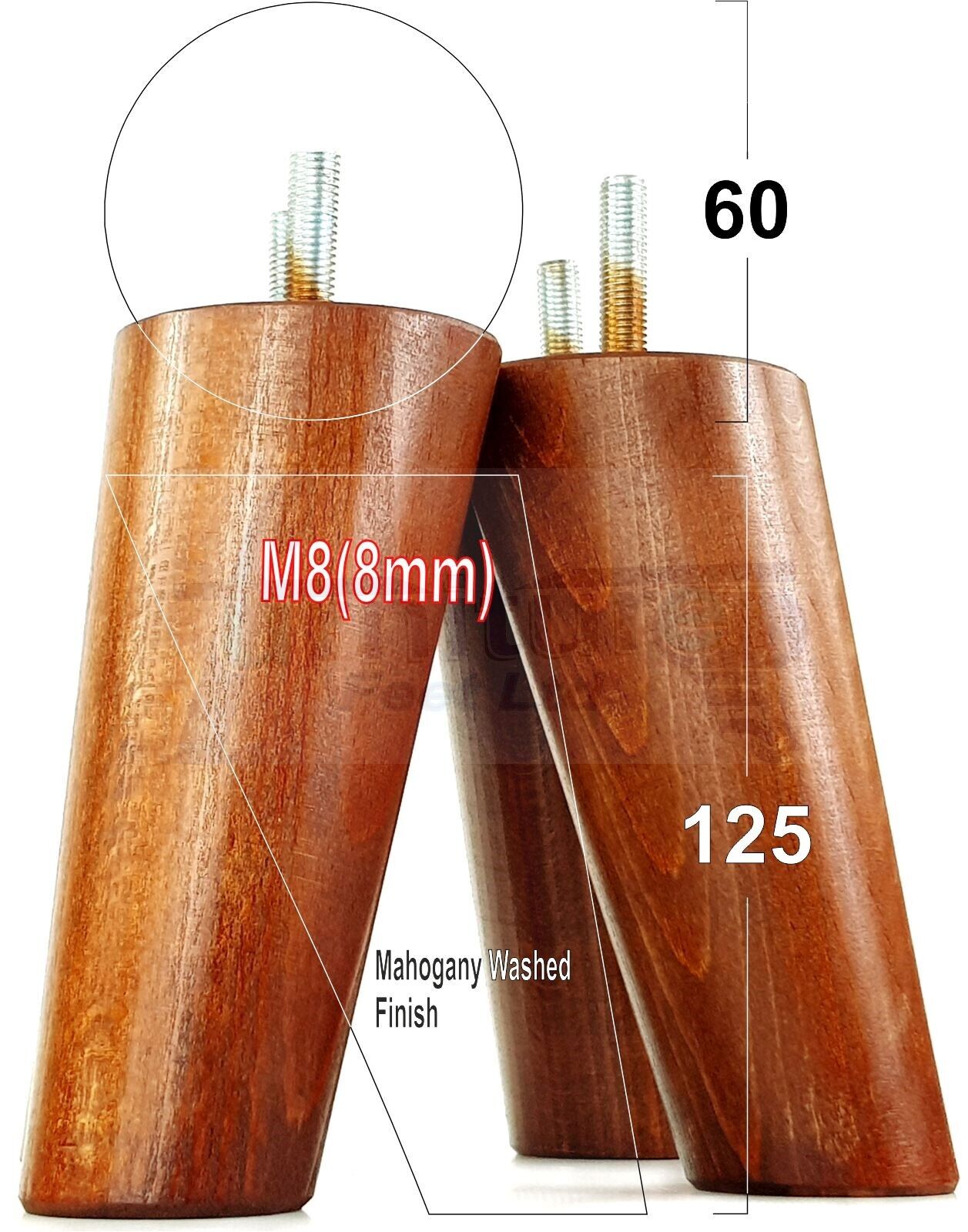 4 Solid Wood Turned Furniture Feet Replacement Mid Centry Angled Retro Legs 125mm High M8 Sofa Chairs Stools Cabinets Beds