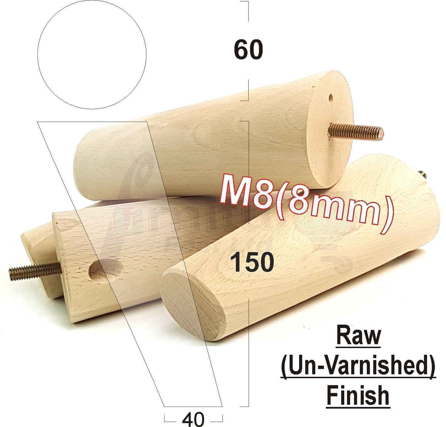 4 Solid Wood Turned Furniture Feet Replacement Mid Centry Angled Retro Legs 150mm High M8 Sofa Chairs Stools Cabinets Beds