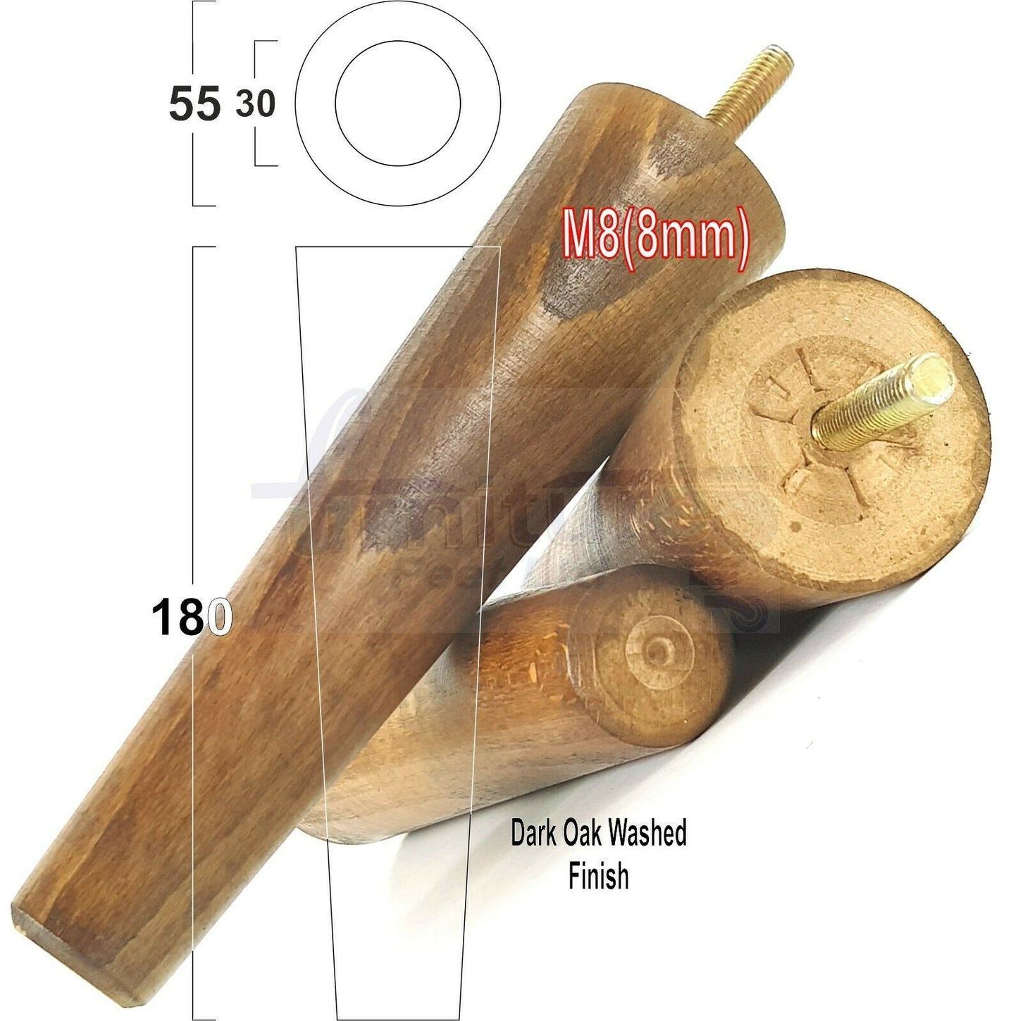4 Retro Wood Replacement Furniture Chair Legs M8 Footstool Settee Sofa Feet 180mm High