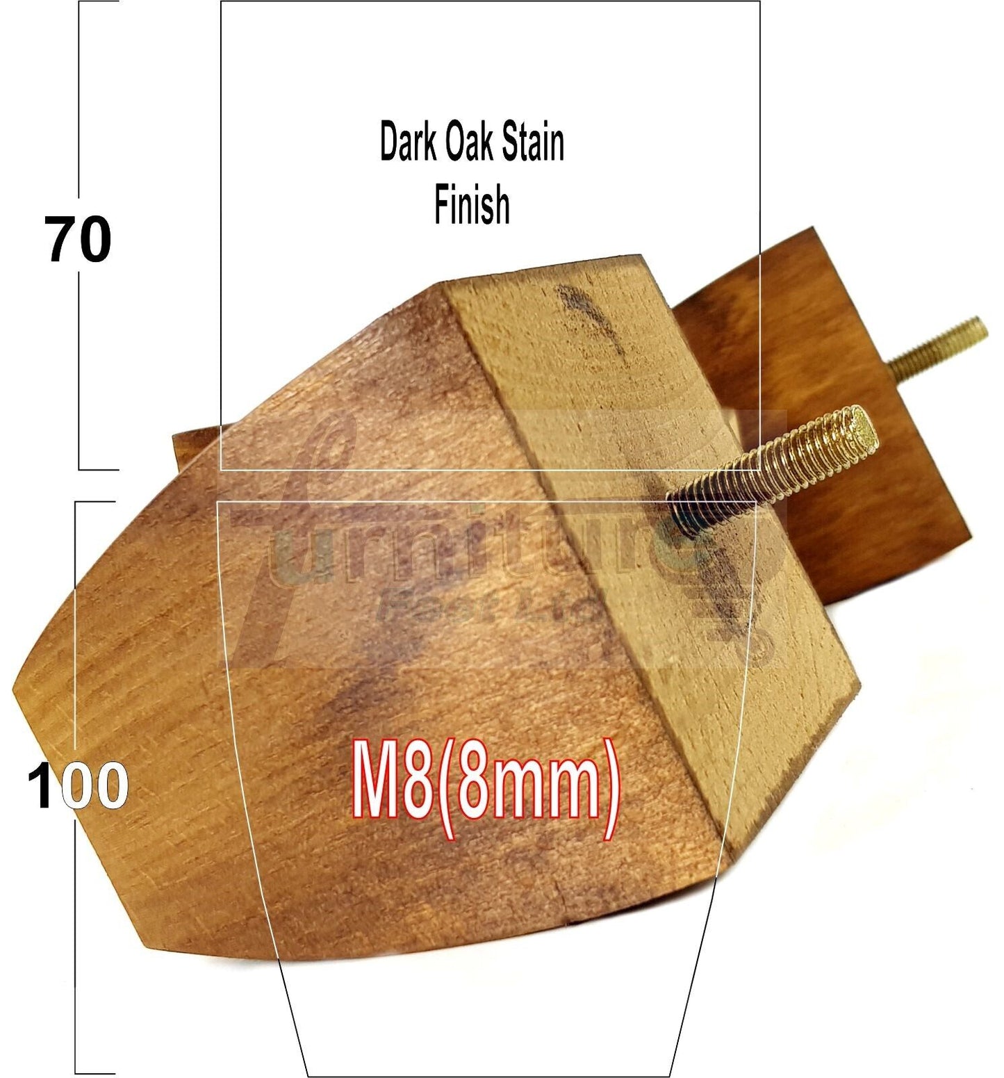 Set Of 4 Solid Wood Square Block Furniture Feet Replacement Legs 100mm High M8(8mm)
