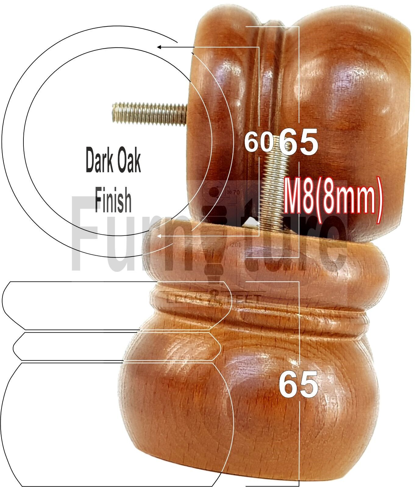 4 Wood Bun Feet Replacement Turned Furniture Legs 60mm High Multiple Colours 2 Inches Tall Chairs Stools Sofa Beds Cabinets M8