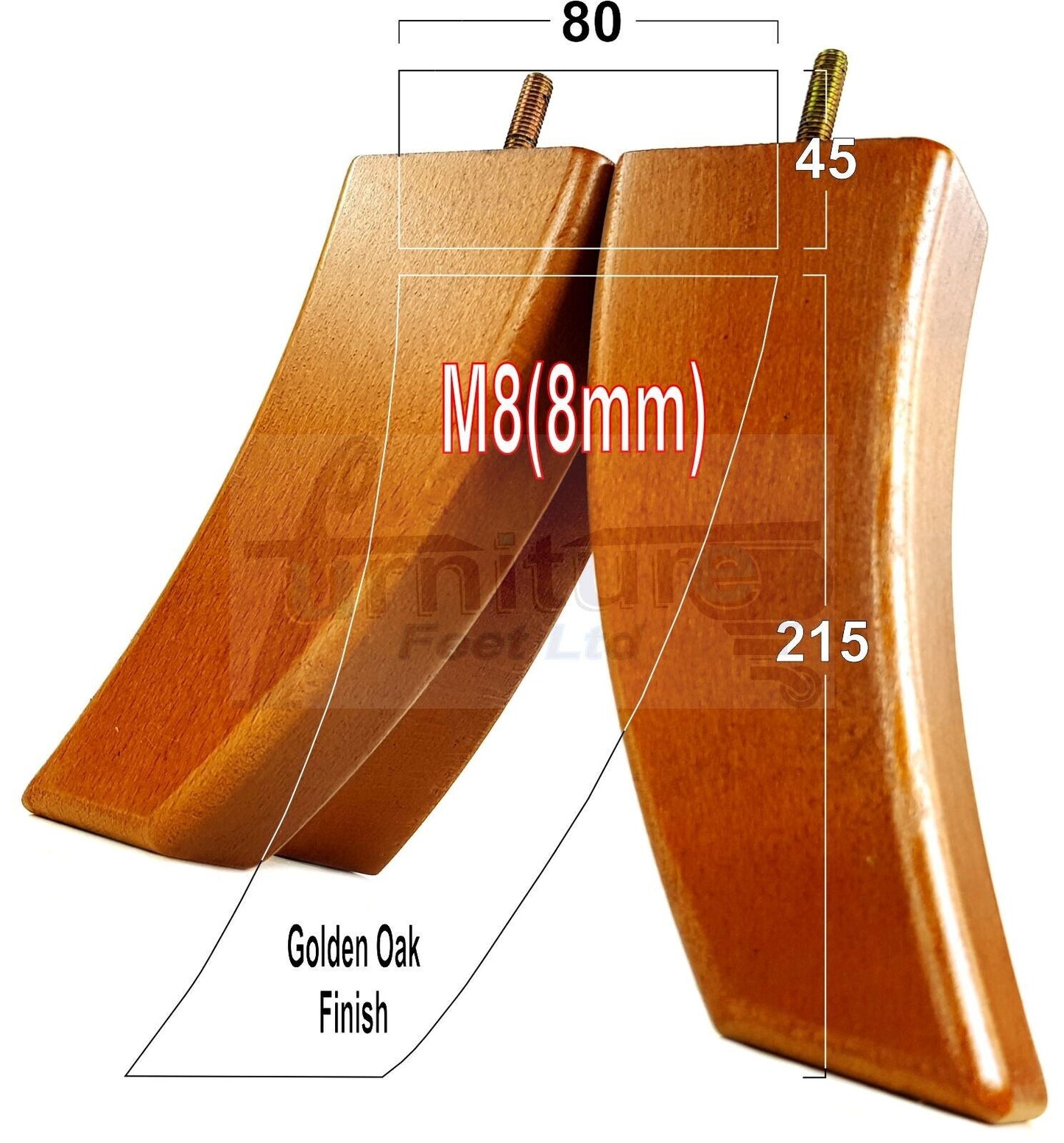 SET OF 4 WOODEN FURNITURE FEET 215mm HIGH REPLACEMENT SOFA LEGS 8mm Thread