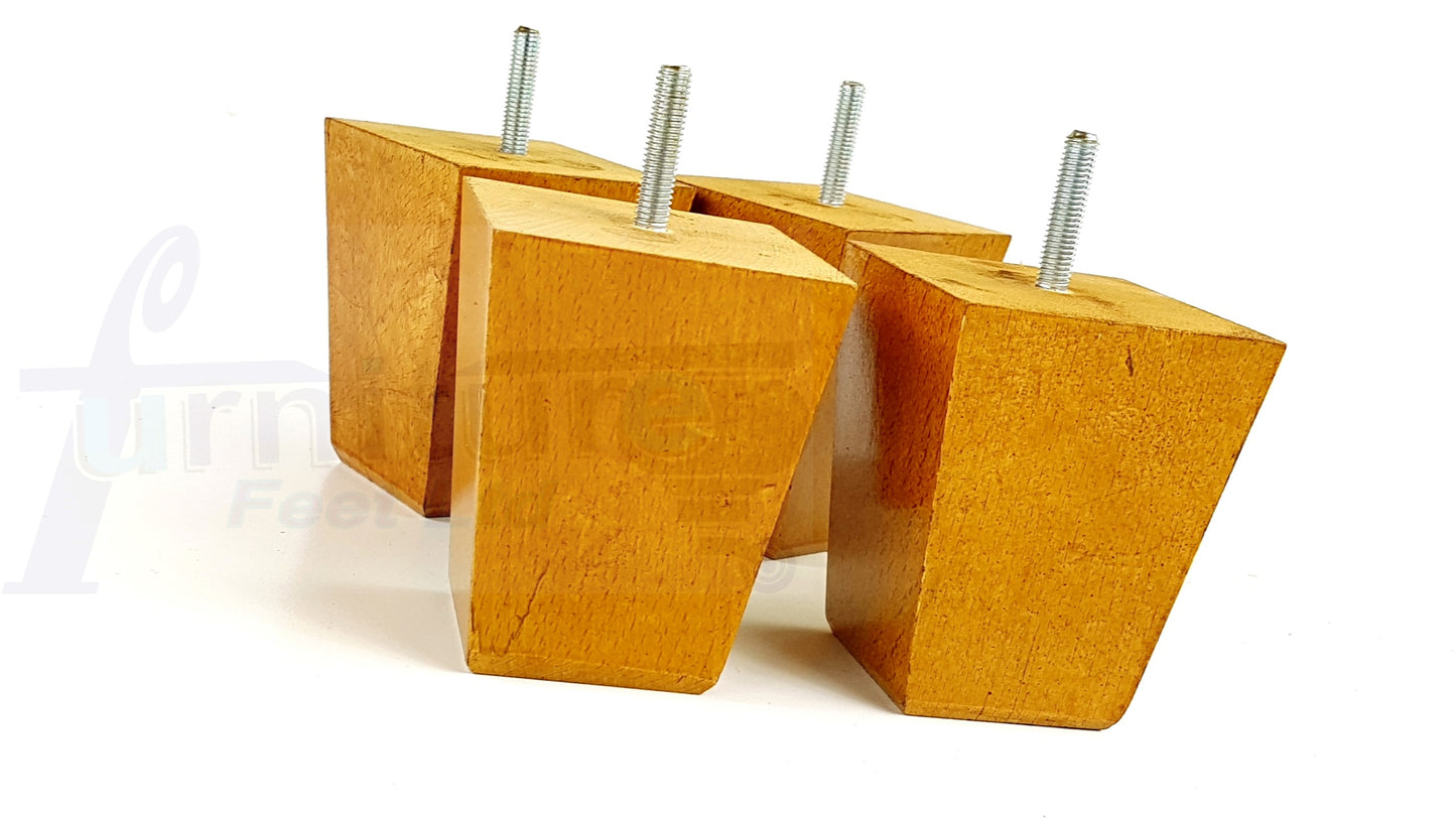 Set Of 4 Square Block Solid Wood Furniture Feet Replacement Legs 100mm High M10 Thread