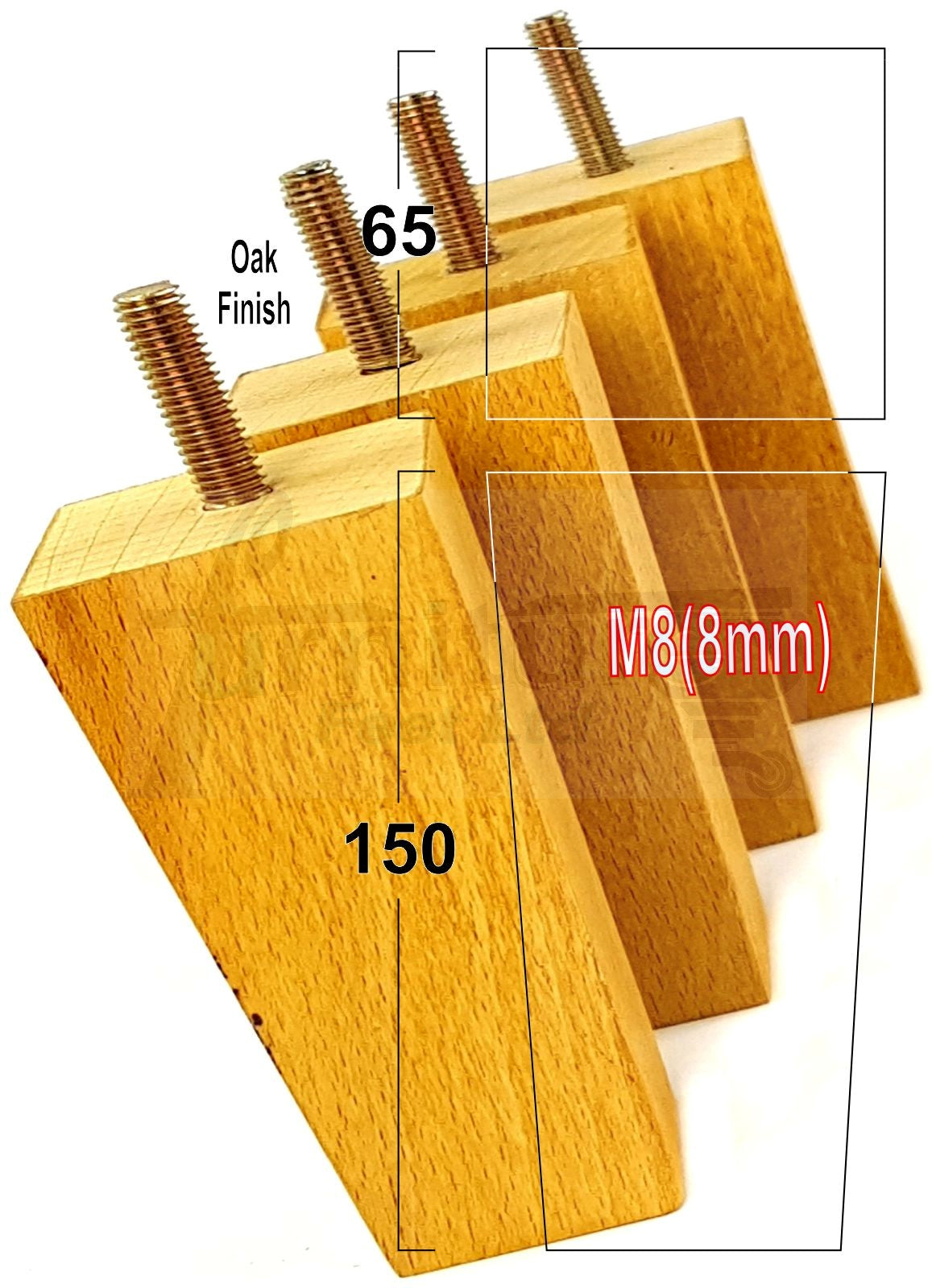 4 Solid Wood Furniture Feet Square Replacement Block Tapered Legs 150mm High M8 Sofa Chairs Stools Cabinets Beds