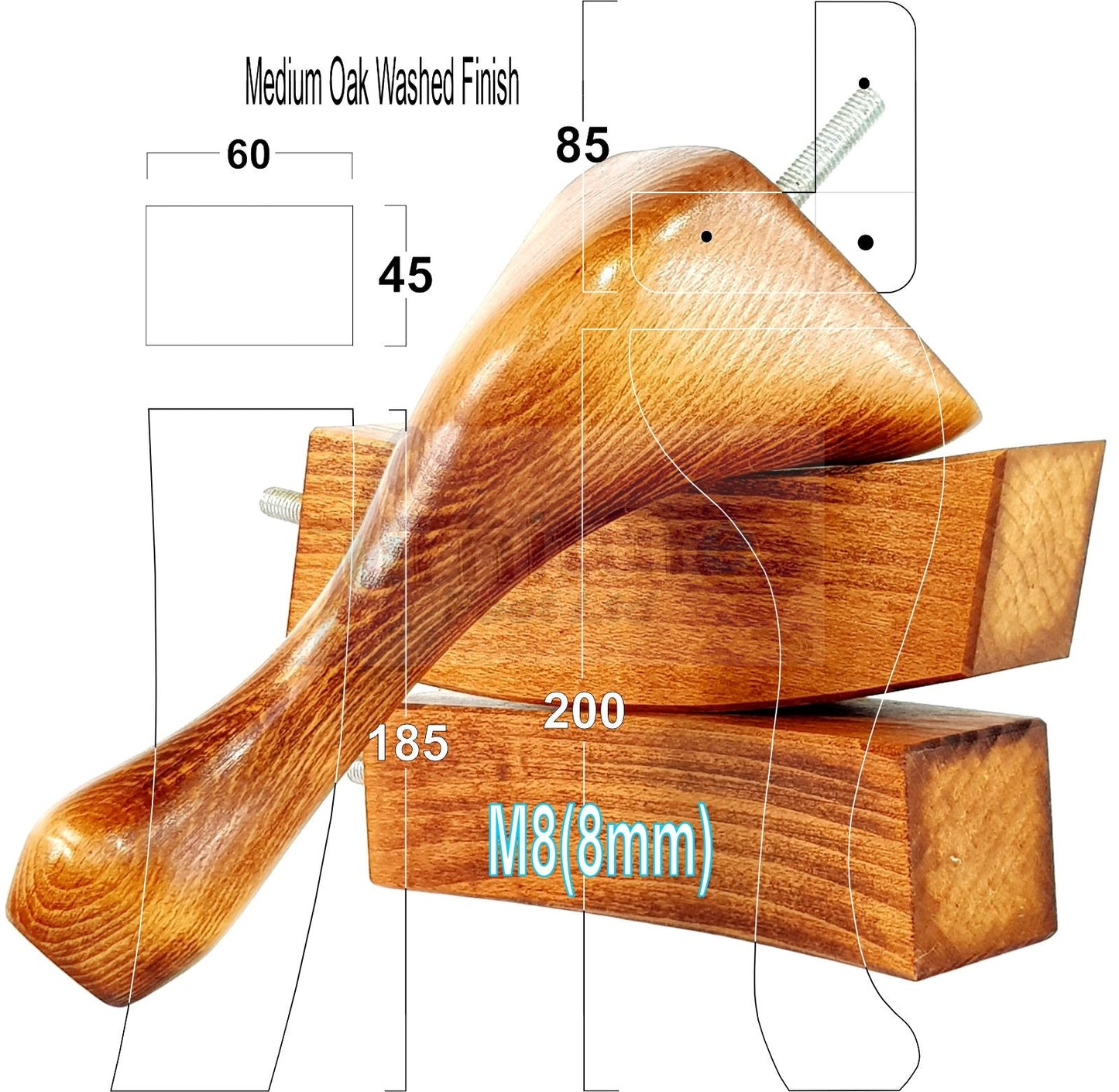 2x Vintage Queen Anne Replacement Furniture Legs & 2x Curved Back Feet 200mm High 8mm Thread