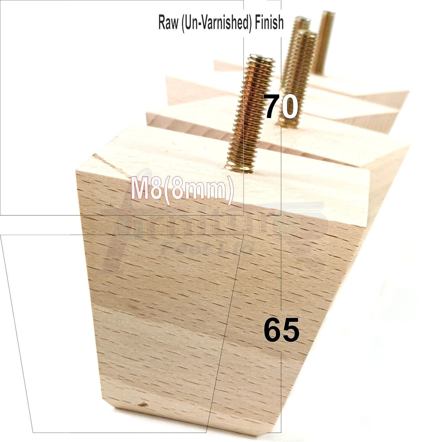 Set Of 4 Solid Wood Square Block Furniture Feet Replacement Legs 65mm High M8(8mm)