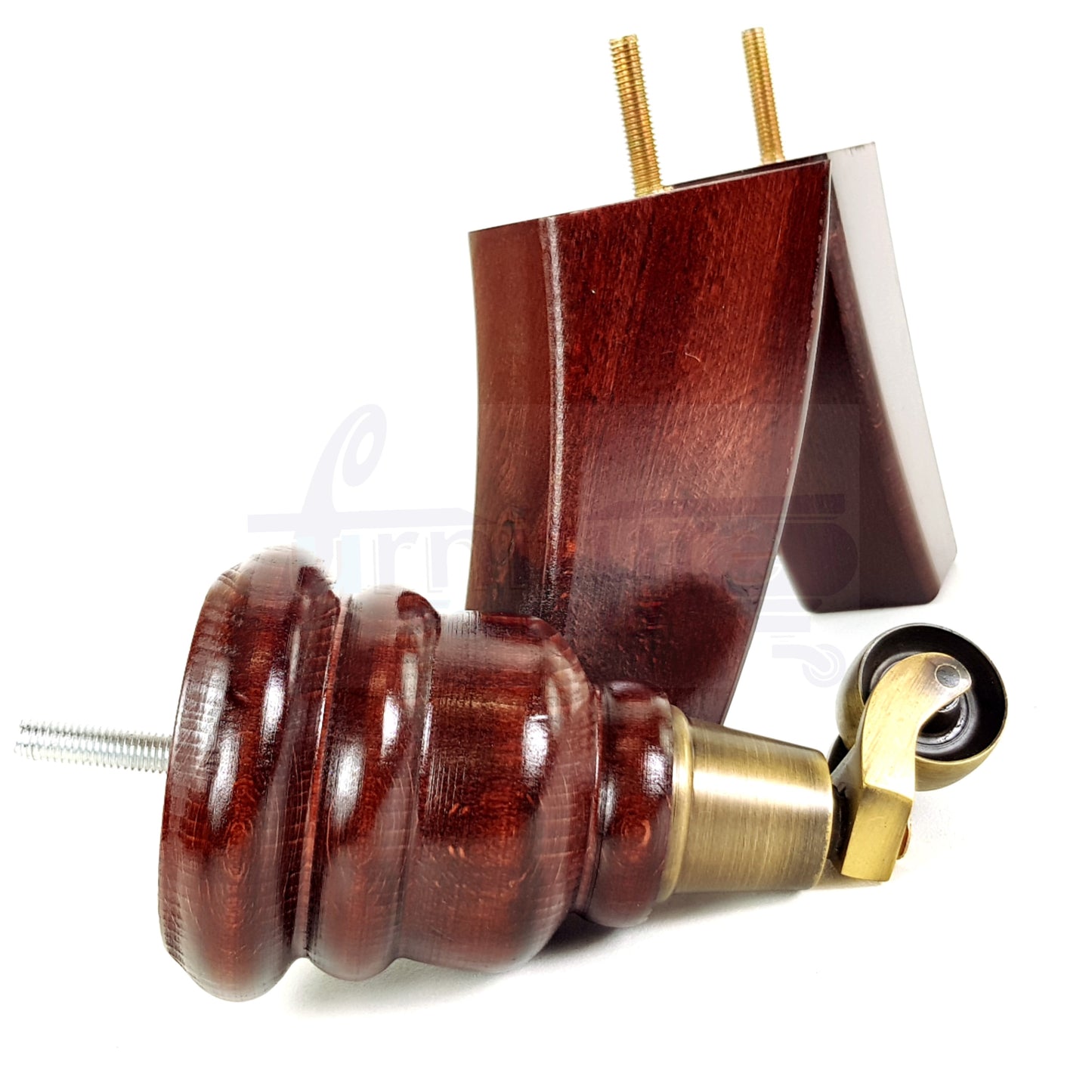 2 Replacement Wood Furniture Legs With Castors & 2 Curved Feet 155mm Chair Sofa Stool M8